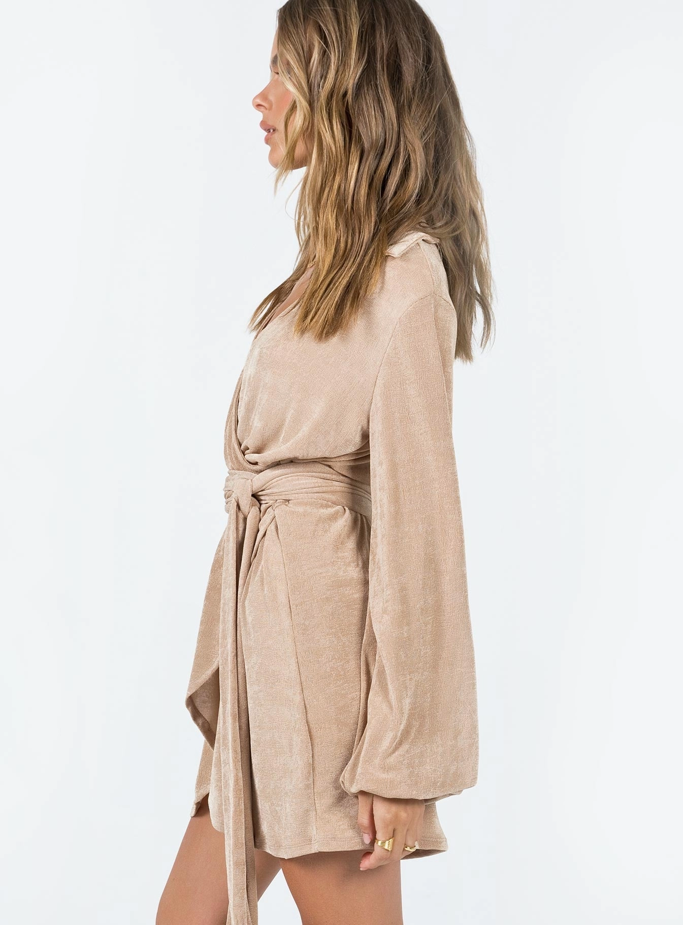 Party Time Mini Dress Beige Bell-Sleeve