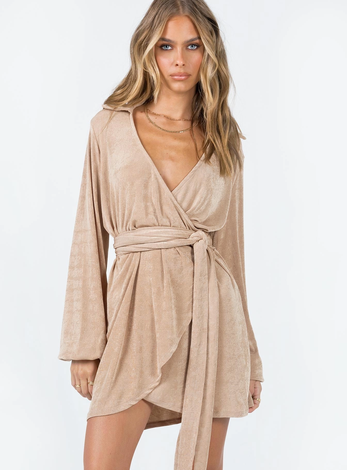 Vibrant color dress Comfortable office piece Party Time Mini Dress Beige