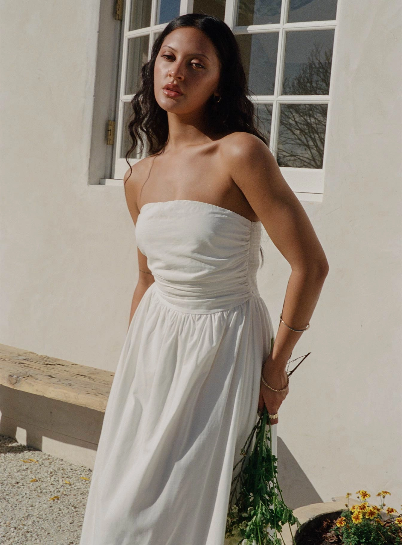 Nicia Strapless Maxi Dress White Subtle Glow Crisp Look