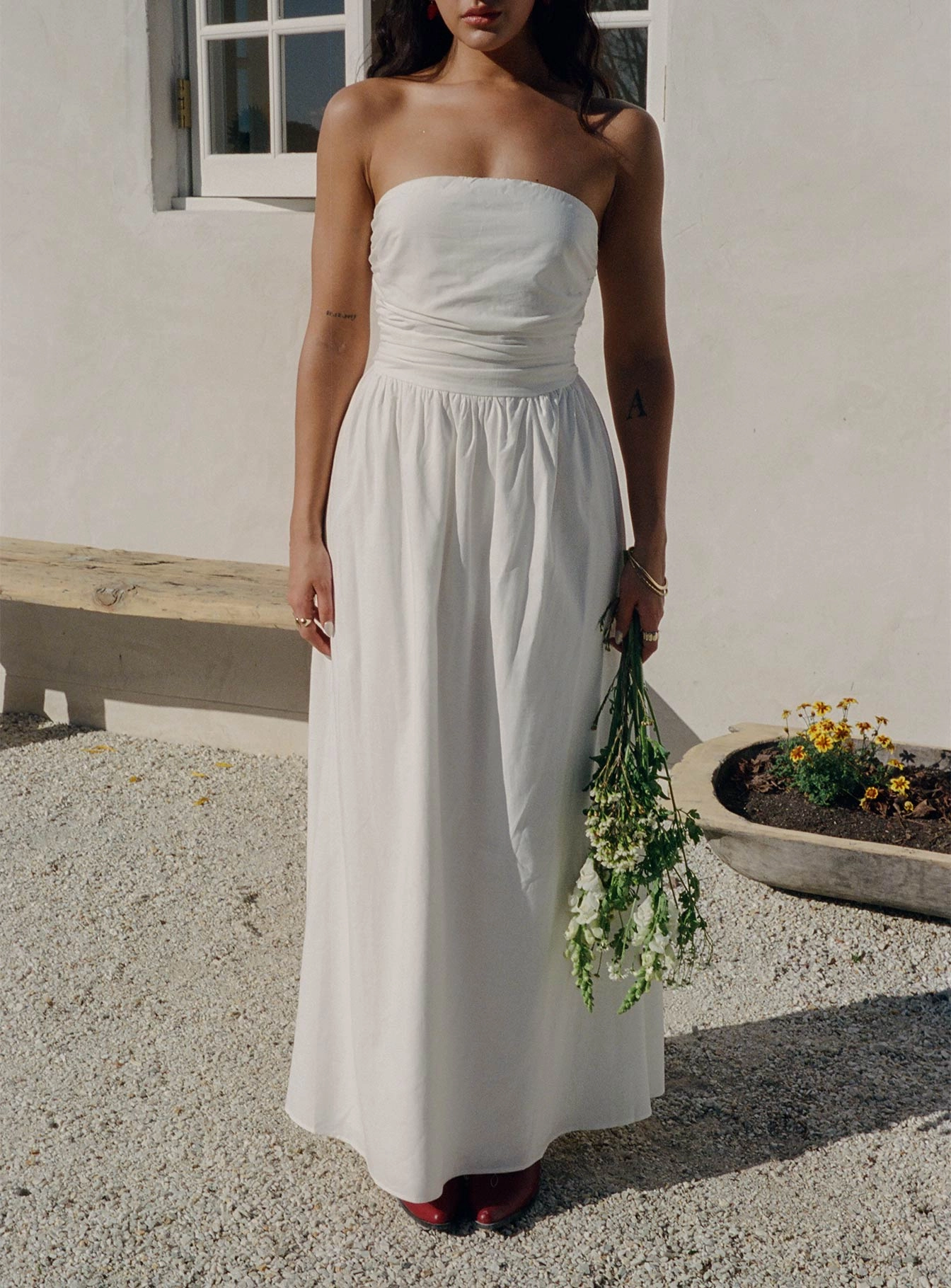 Classic Layering Casual Essential Nicia Strapless Maxi Dress White