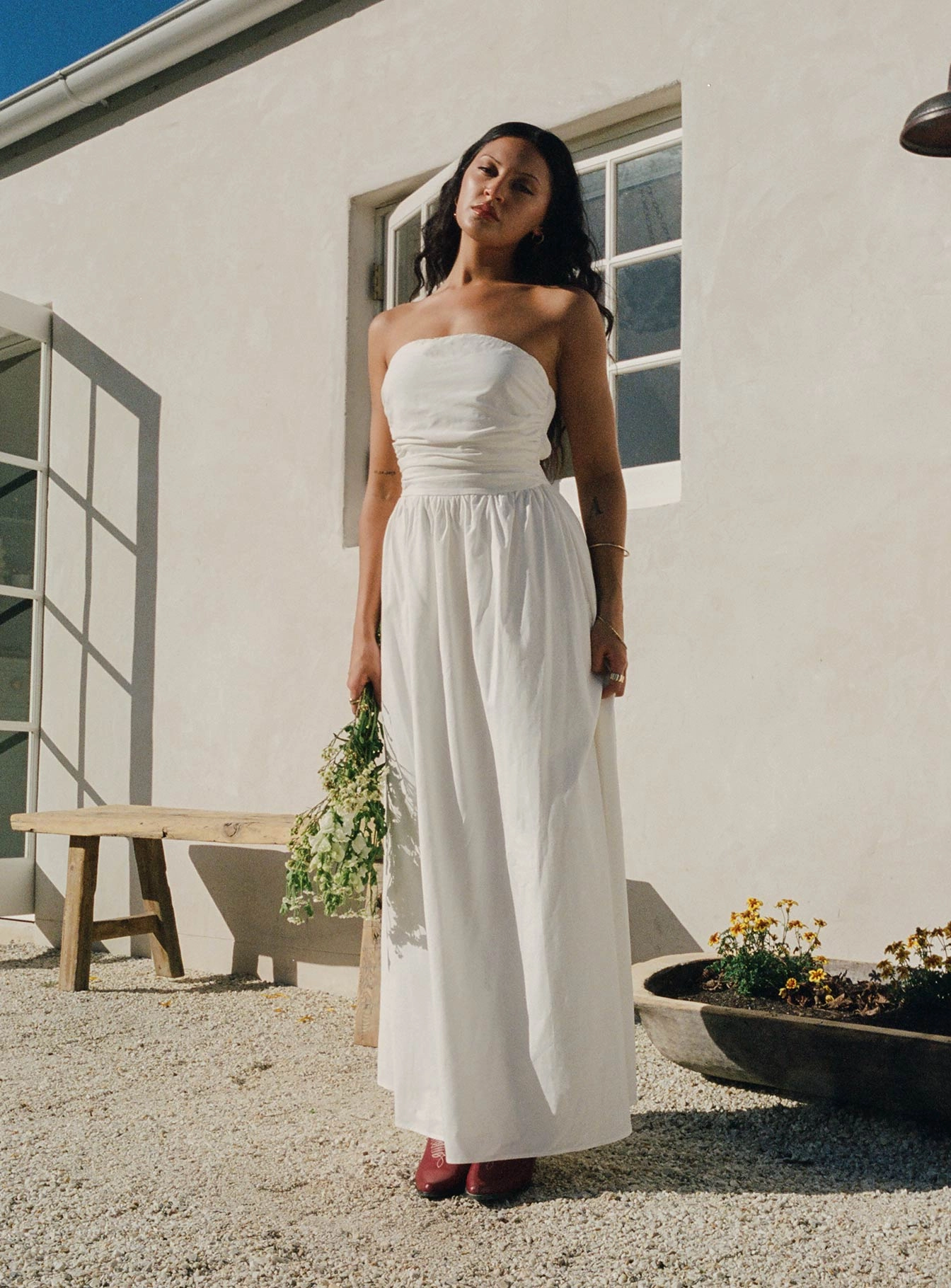 Earthy Hue Nicia Strapless Maxi Dress White