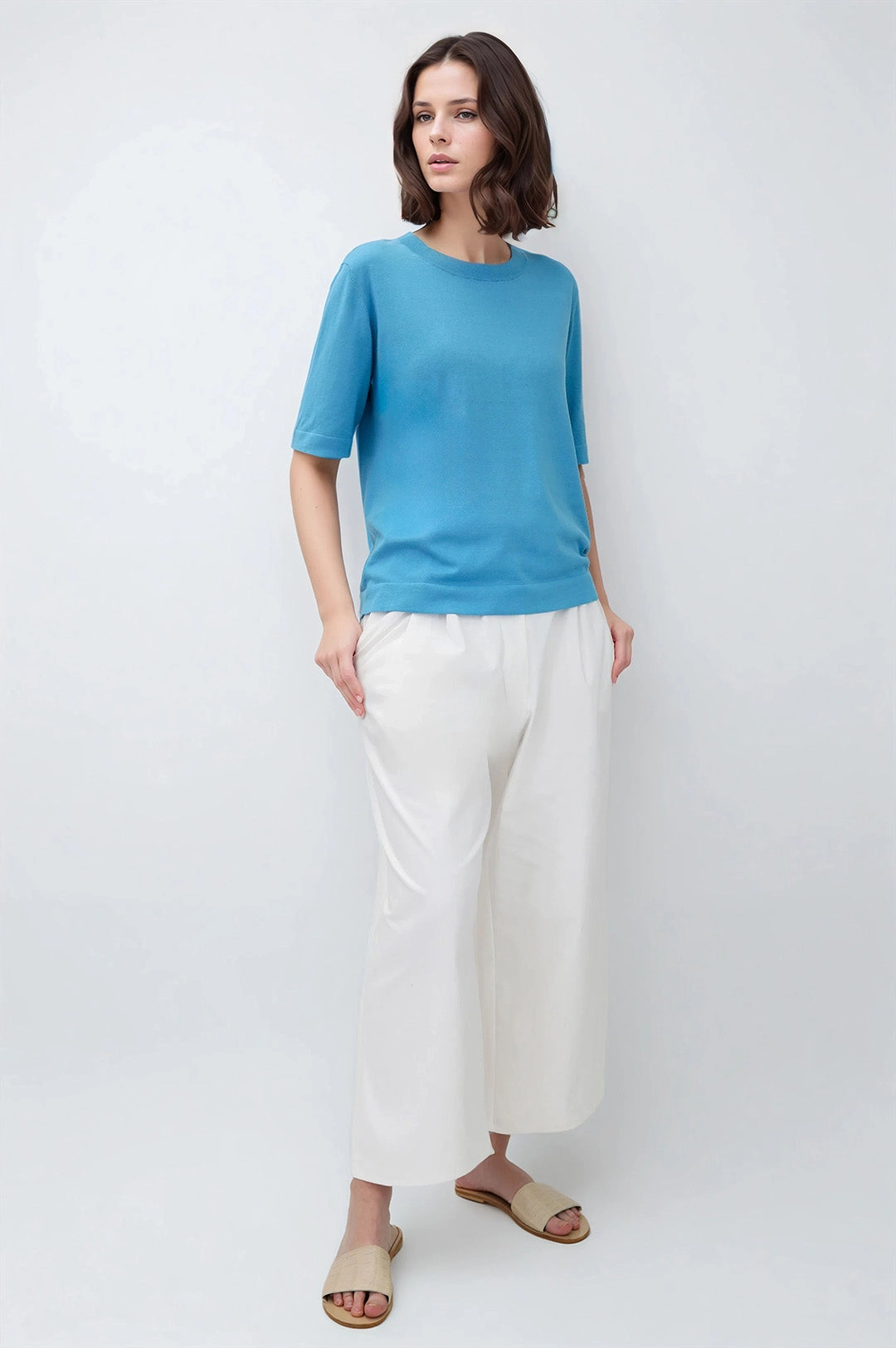 Premium Comfort Breathable Core NICO TENNIS ELBOW SLEEVE CREW IN FINE GAUGE ITALIAN SILK COTTON