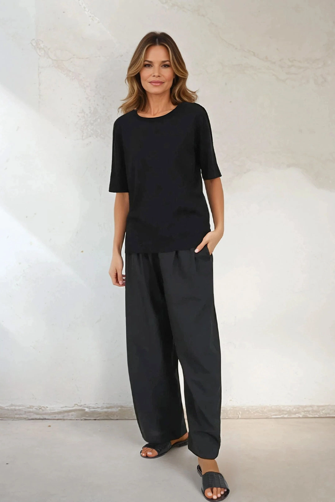 Quick Comfort Relaxed Look NICO TENNIS ELBOW SLEEVE CREW IN FINE GAUGE ITALIAN SILK COTTON