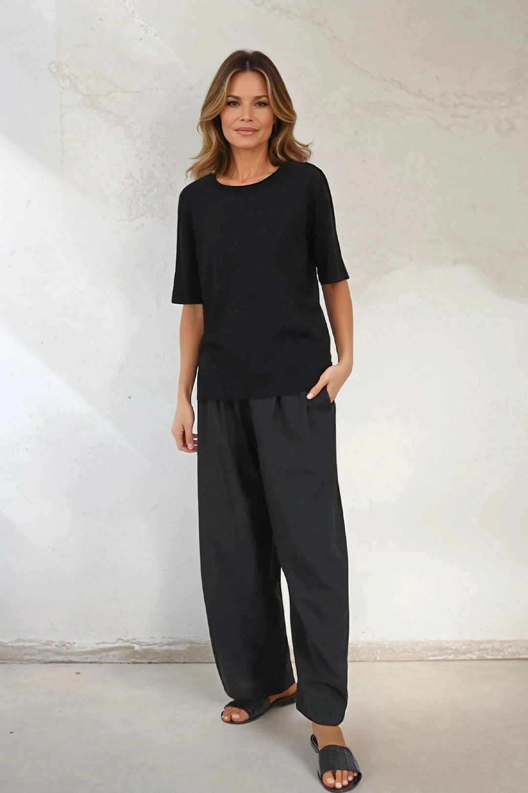 Warm Layering Modern Knit NICO TENNIS ELBOW SLEEVE CREW IN FINE GAUGE ITALIAN SILK COTTON