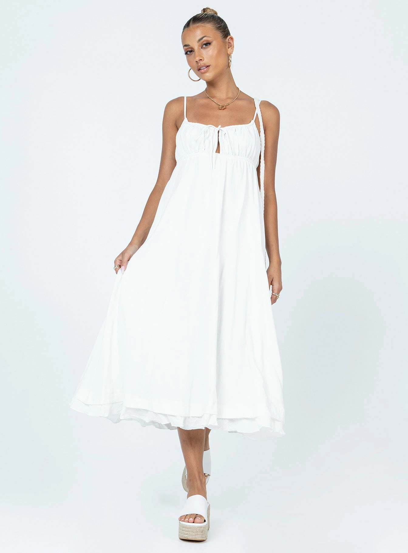 Empress Of Love Maxi Dress White Embroidered-Sleeve custom-fit