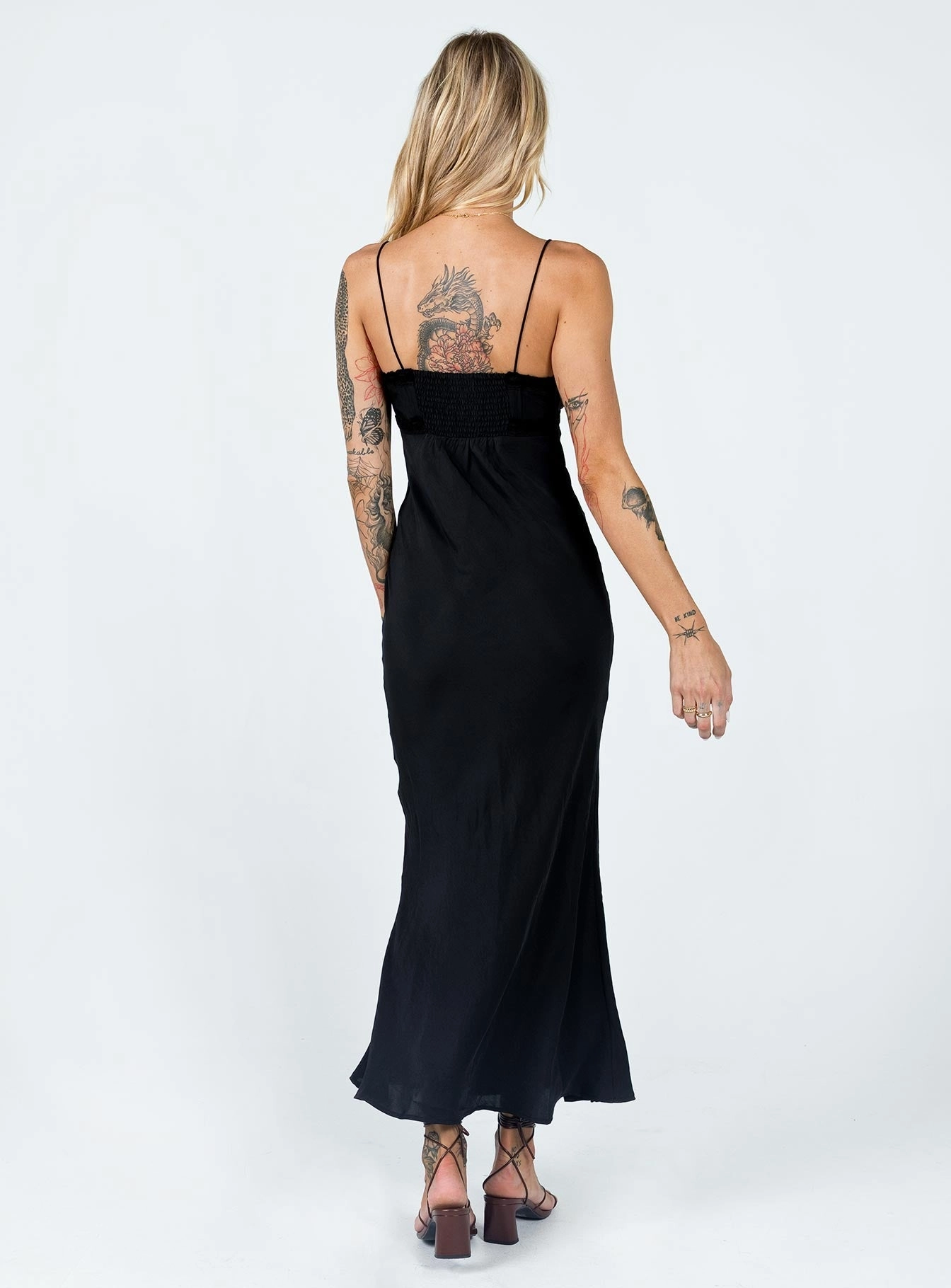 Emily Maxi Dress Black A Line Cut Mixed Fabric