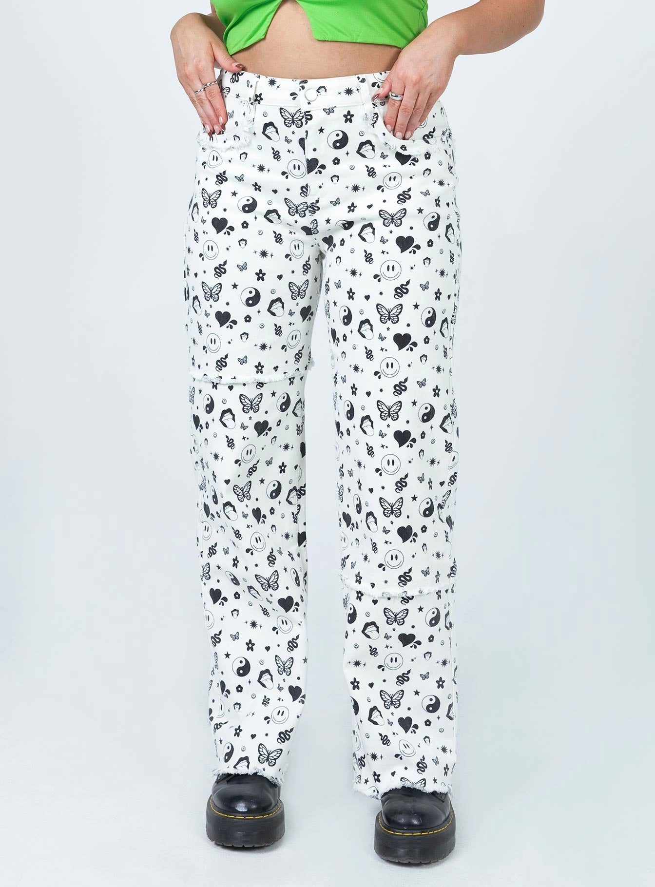 Love Me Not Denim Jeans White Vibrant Trendy Modern Look