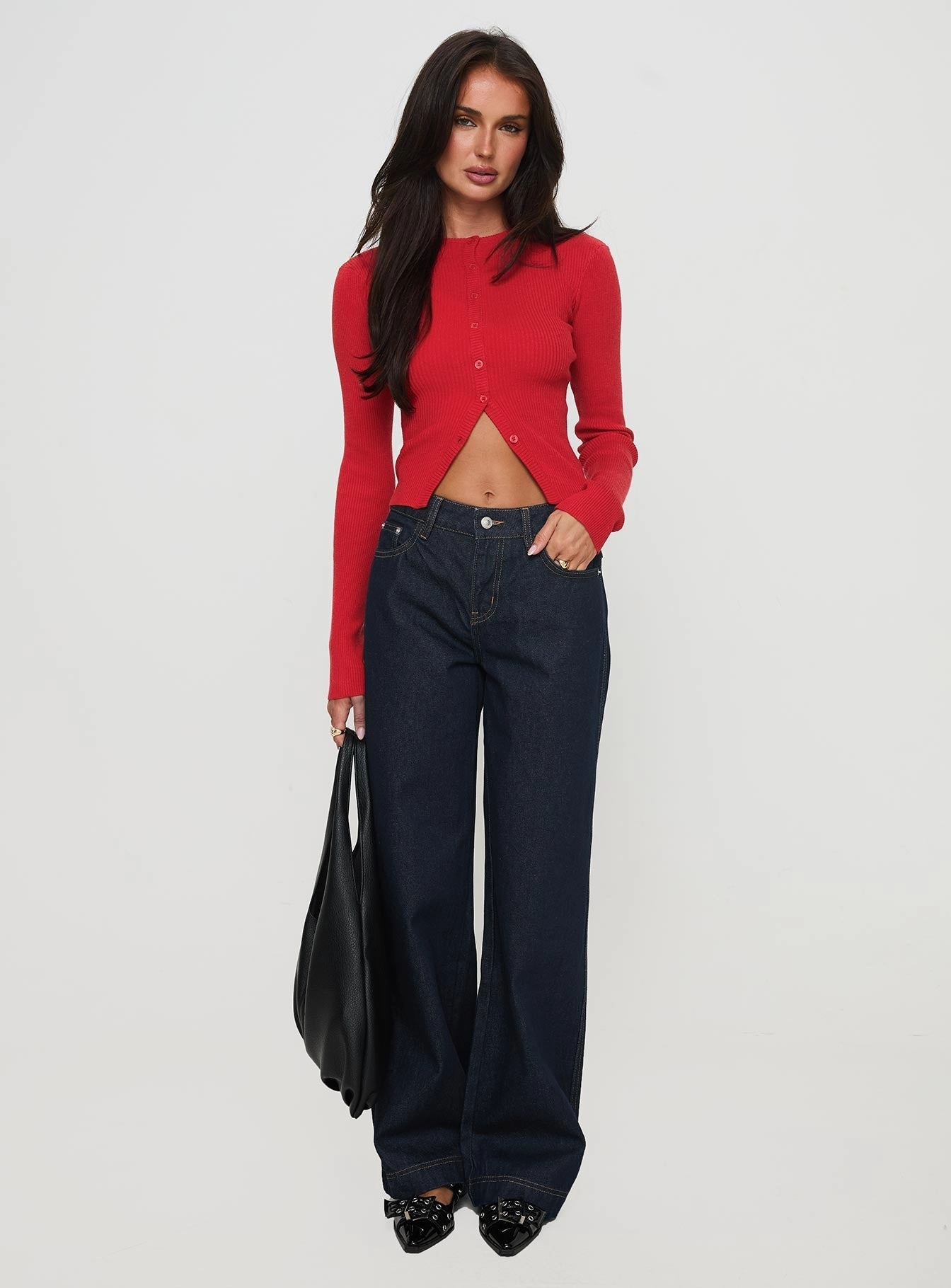 Jankins Mid Rise Baggy Jeans Dark Blue Wash Street Cool Classic Wear Slim