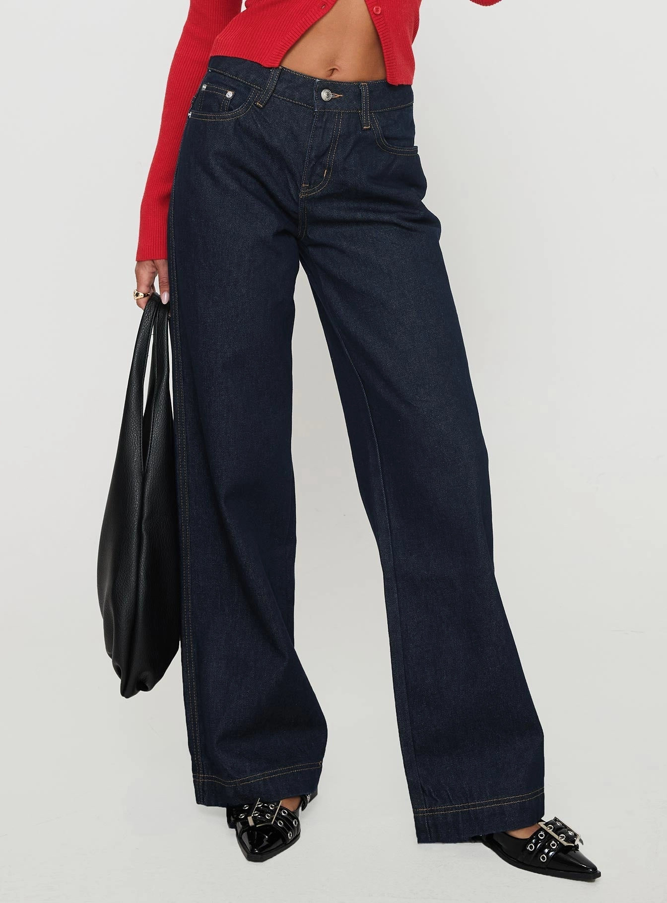 Jankins Mid Rise Baggy Jeans Dark Blue Wash On The Go Go-To Basic