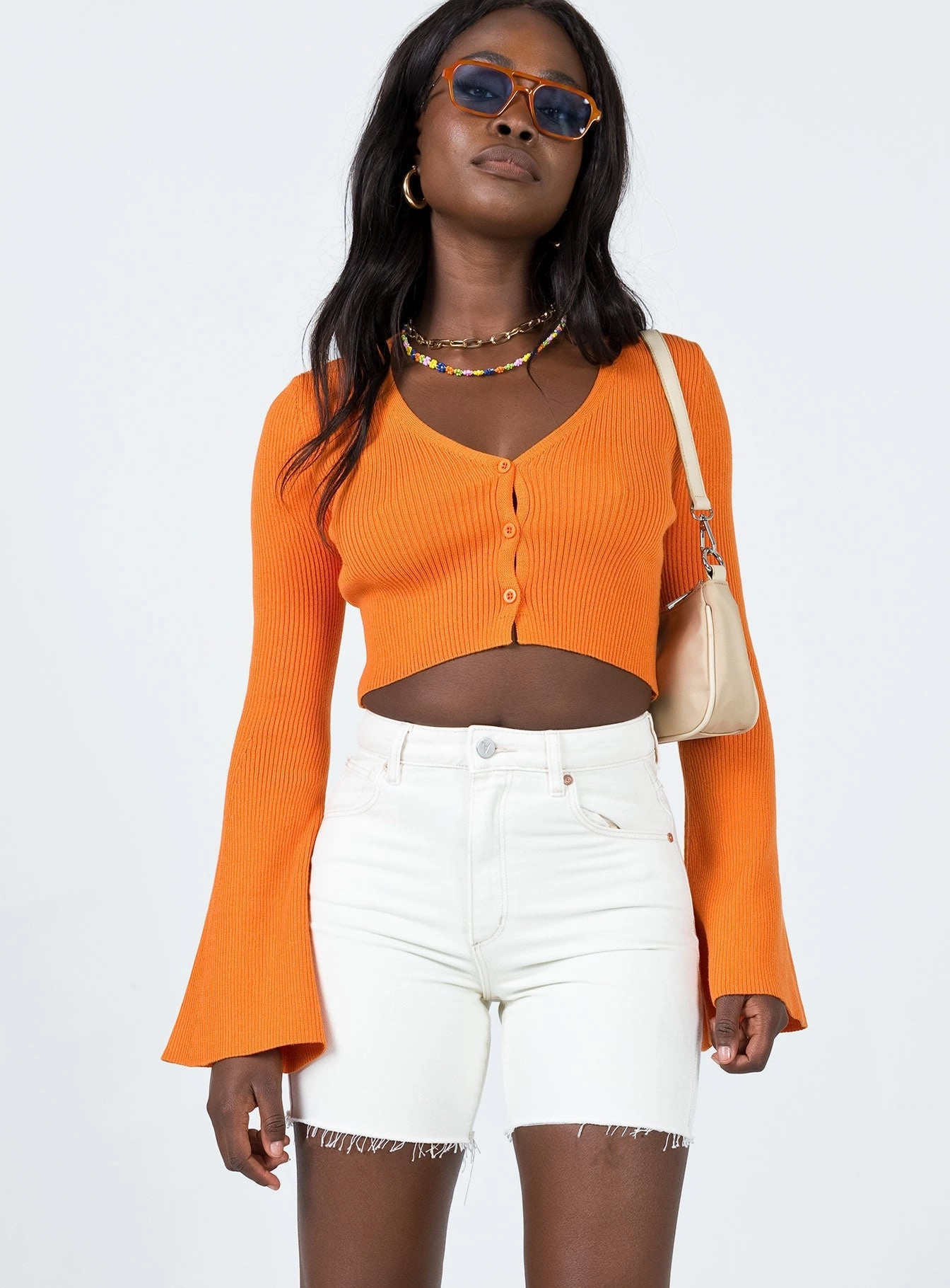 Abrand Claudia Cut Off Shorts Stone White Light Stretch Crisp Texture