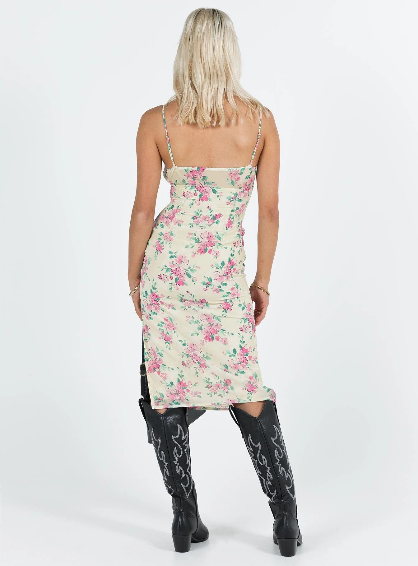 Noda Midi Dress Yellow / Pink Floral Flattering Layers