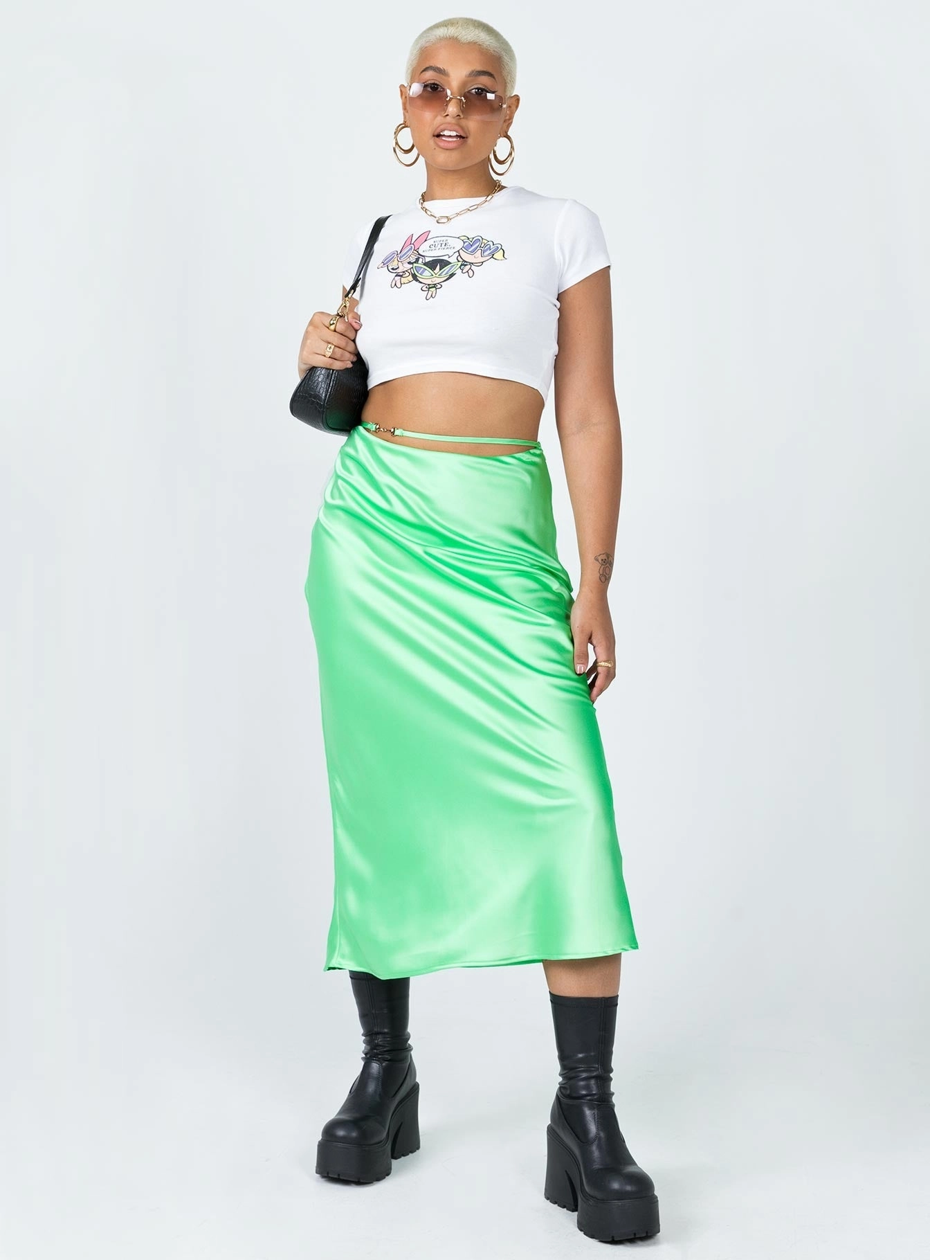 All Day Look Layered Style Nola Midi Skirt Green