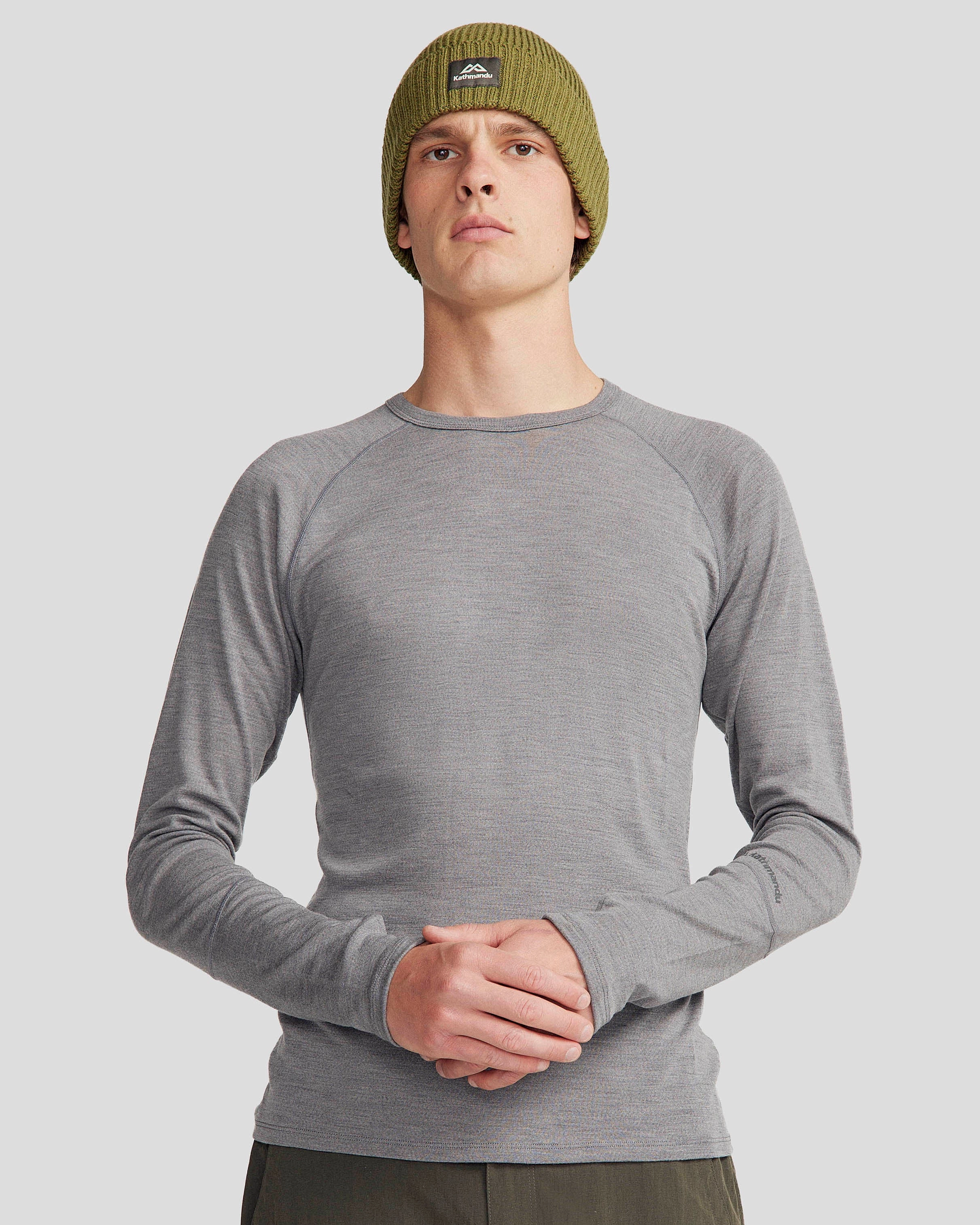 High Density Weave Thermal Insulation Layer Men's KMDMerino Baselayer Long Sleeve Top - Grey Marle