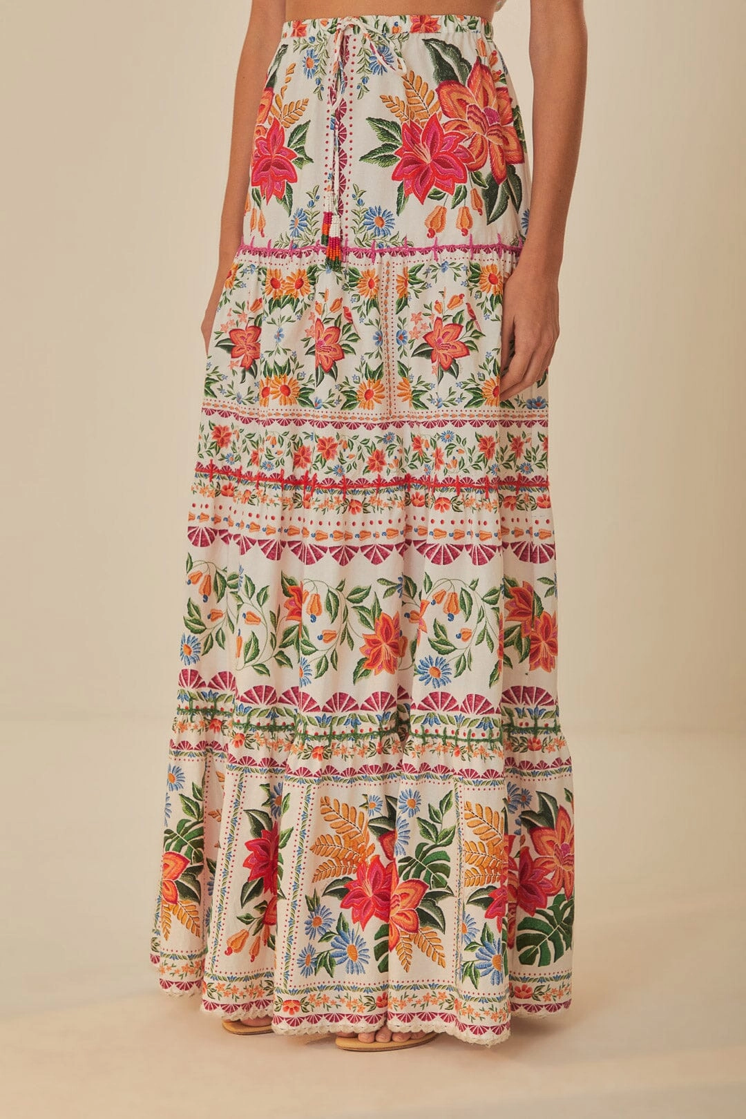 Off-White Bloom Garden Maxi Skirt Mid Rise Breezy Flow