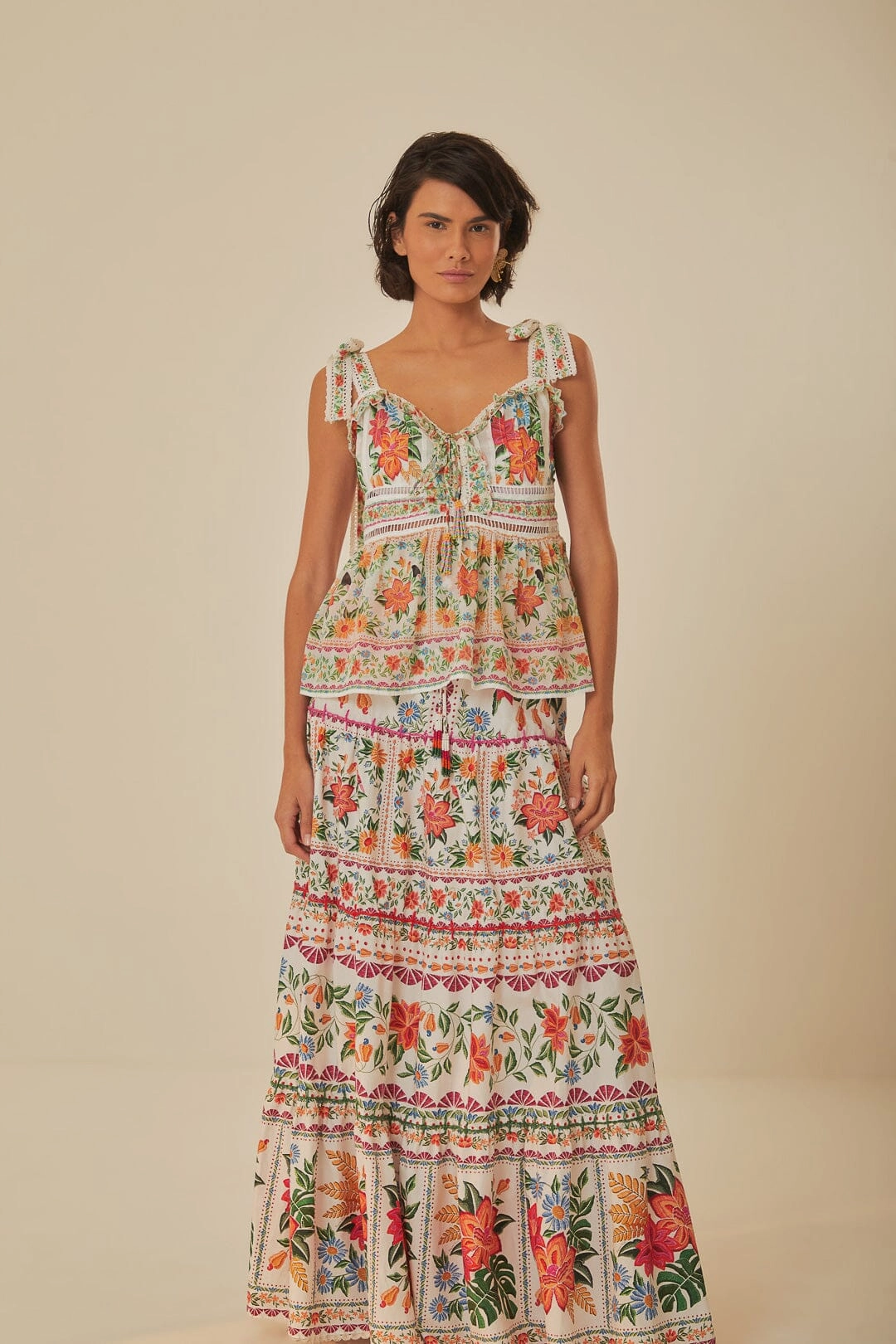 Off-White Bloom Garden Maxi Skirt Clean Style Patchwork Design