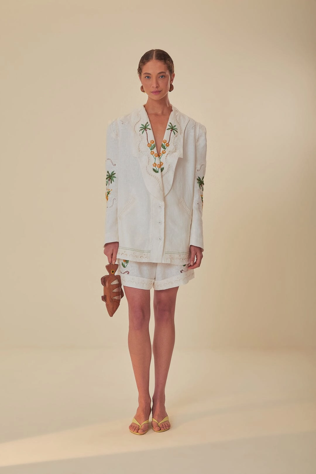 Quick Release Fastener Wedding Gift Off-White Coconut Tree Embroidered Richelieu Shorts