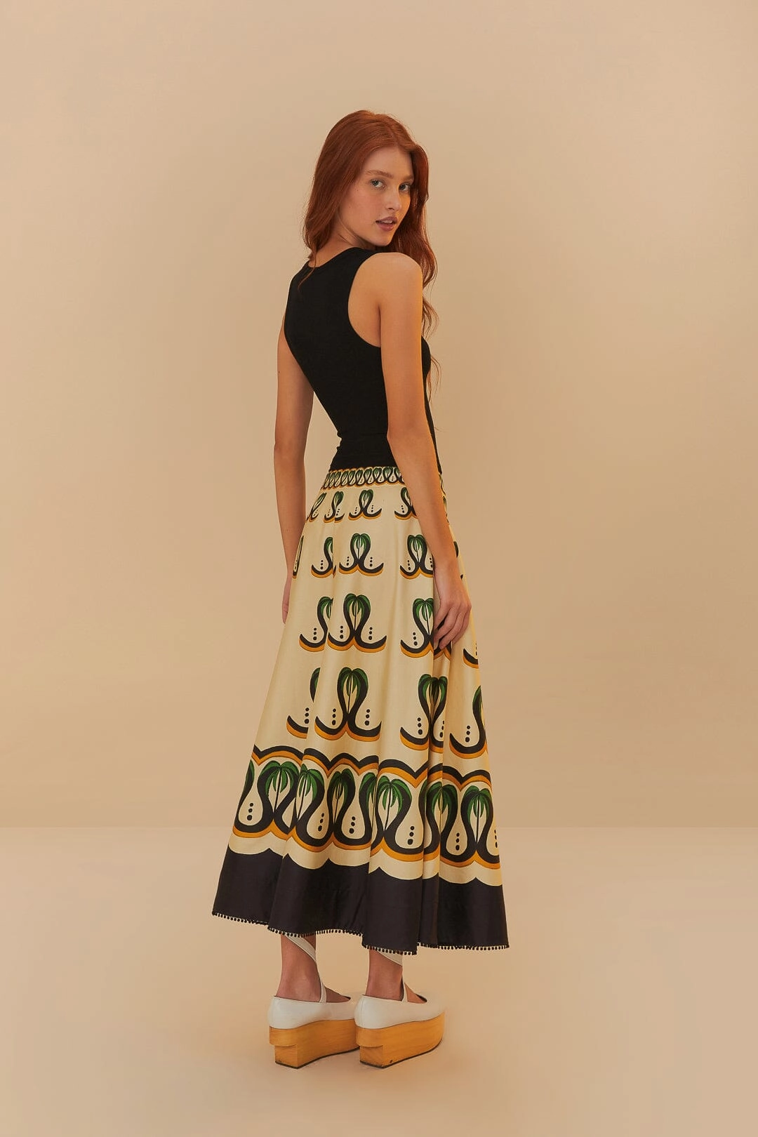 Breezy Style Off-White Coconut Tree Flow Skirt