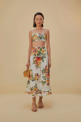 Off-White Delicate Garden Midi Skirt Simple Look Refined Sophistication