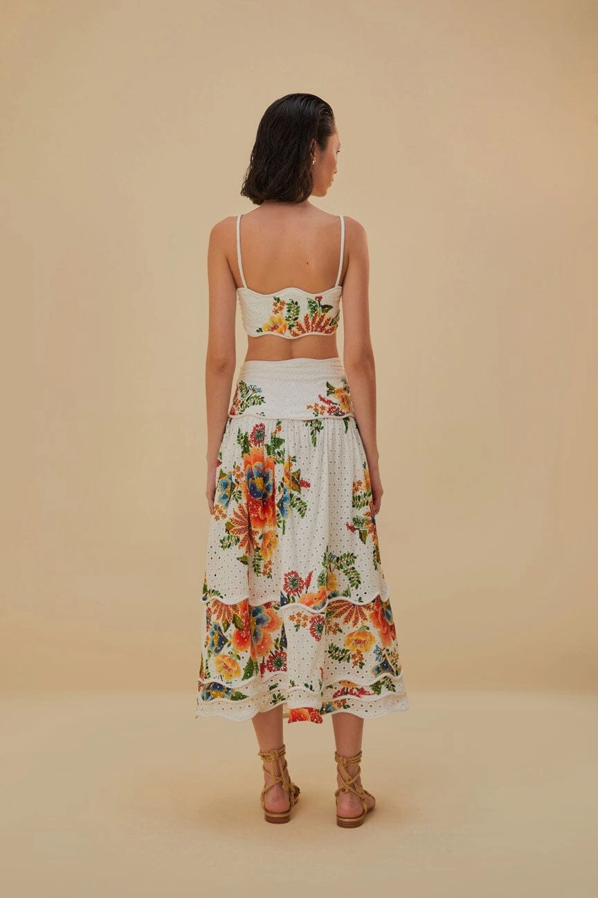 Off-White Delicate Garden Midi Skirt Sequined Finish
