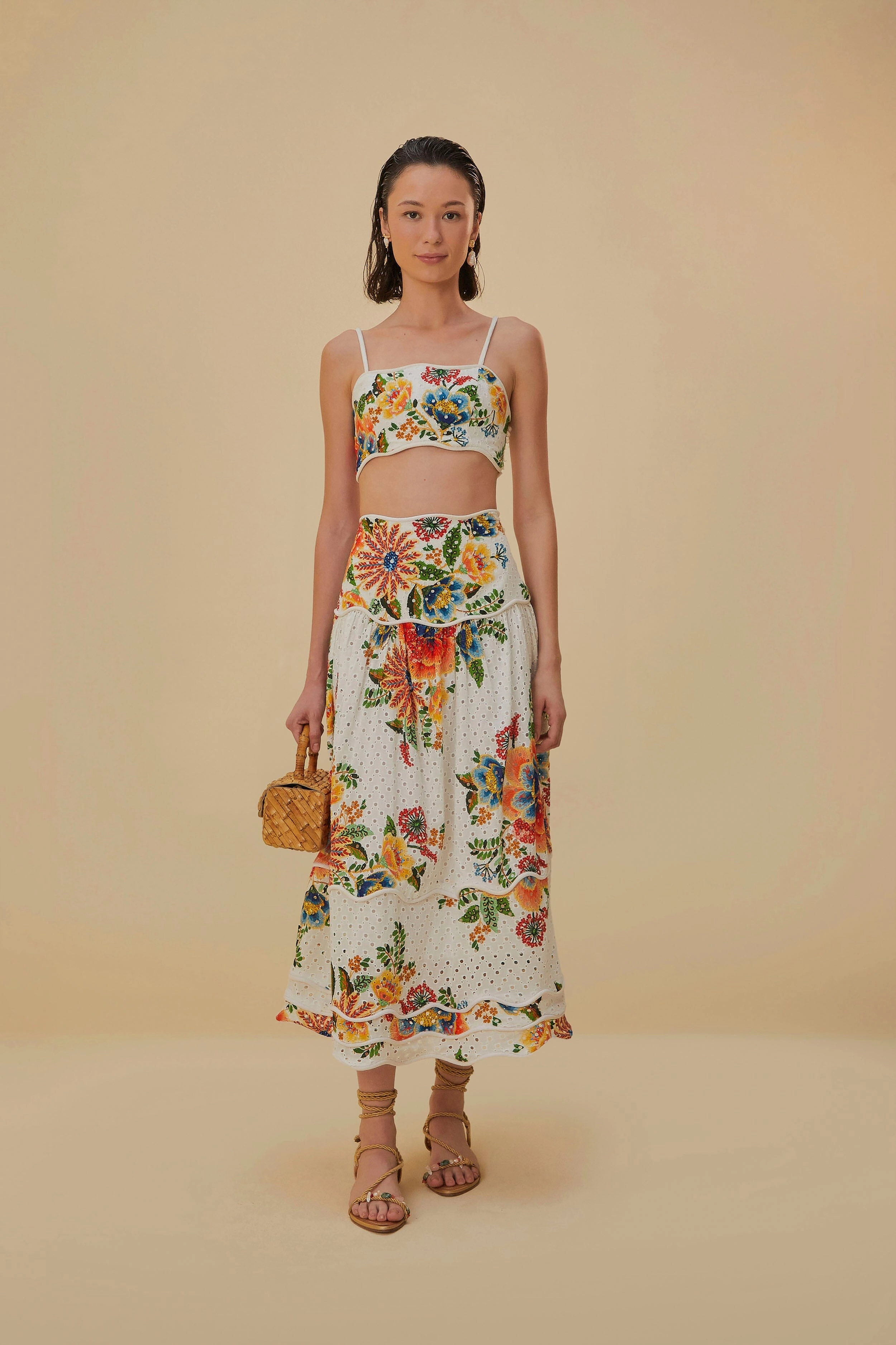 Off-White Delicate Garden Midi Skirt Simple Look Refined Sophistication