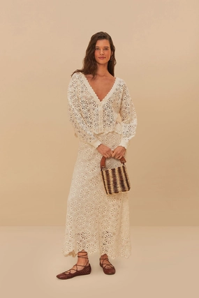 Fashion Energy Essential Style Off-White Flower Crochet Skirt
