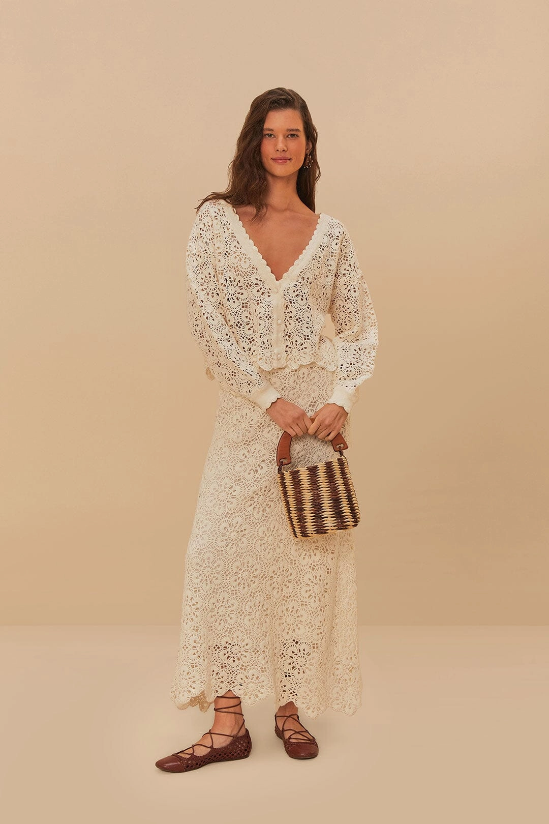 Fashion Energy Essential Style Off-White Flower Crochet Skirt