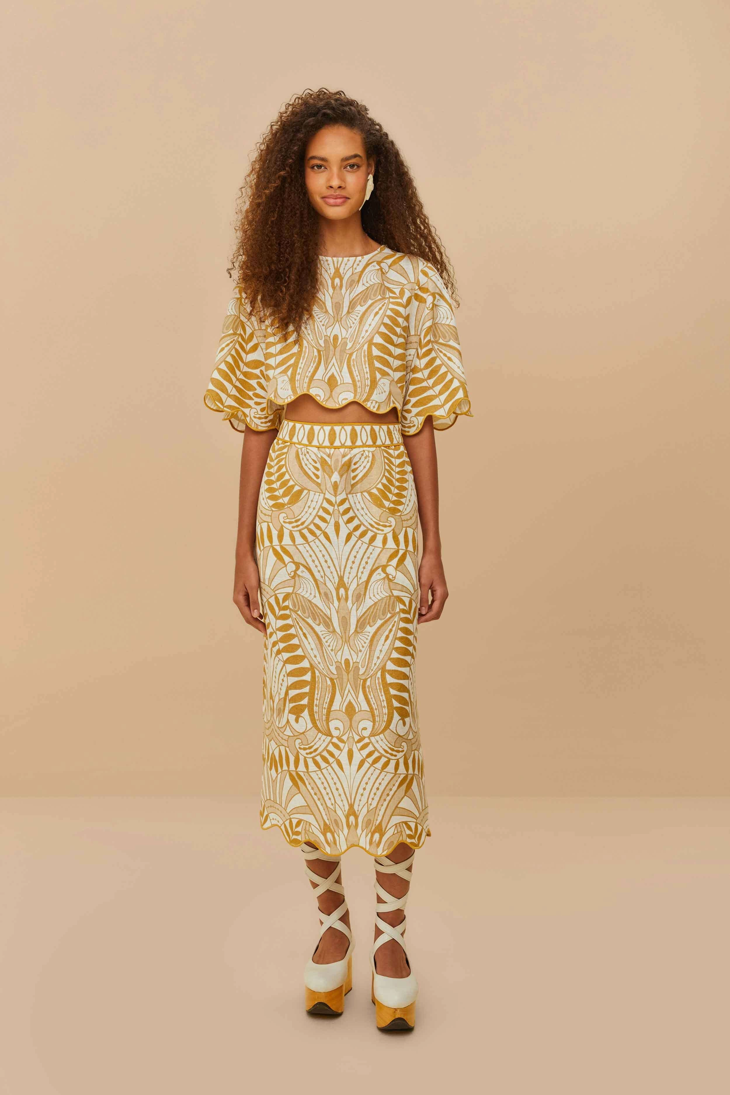Off-White Lace Nature Euroflax? Premium Linen Midi Skirt Wrinkle Resistant Style Innovation