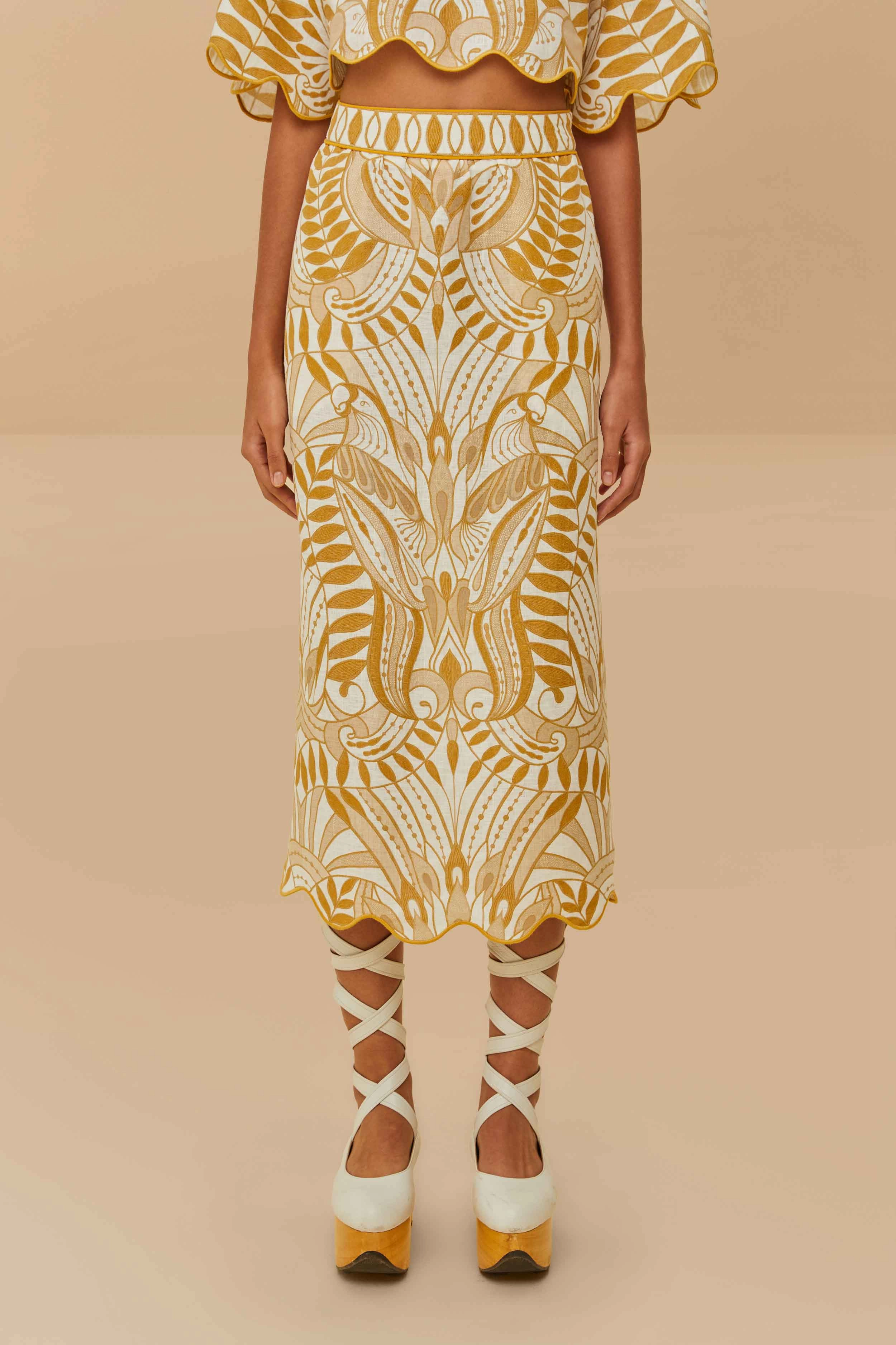 Off-White Lace Nature Euroflax? Premium Linen Midi Skirt Seasonal Drop