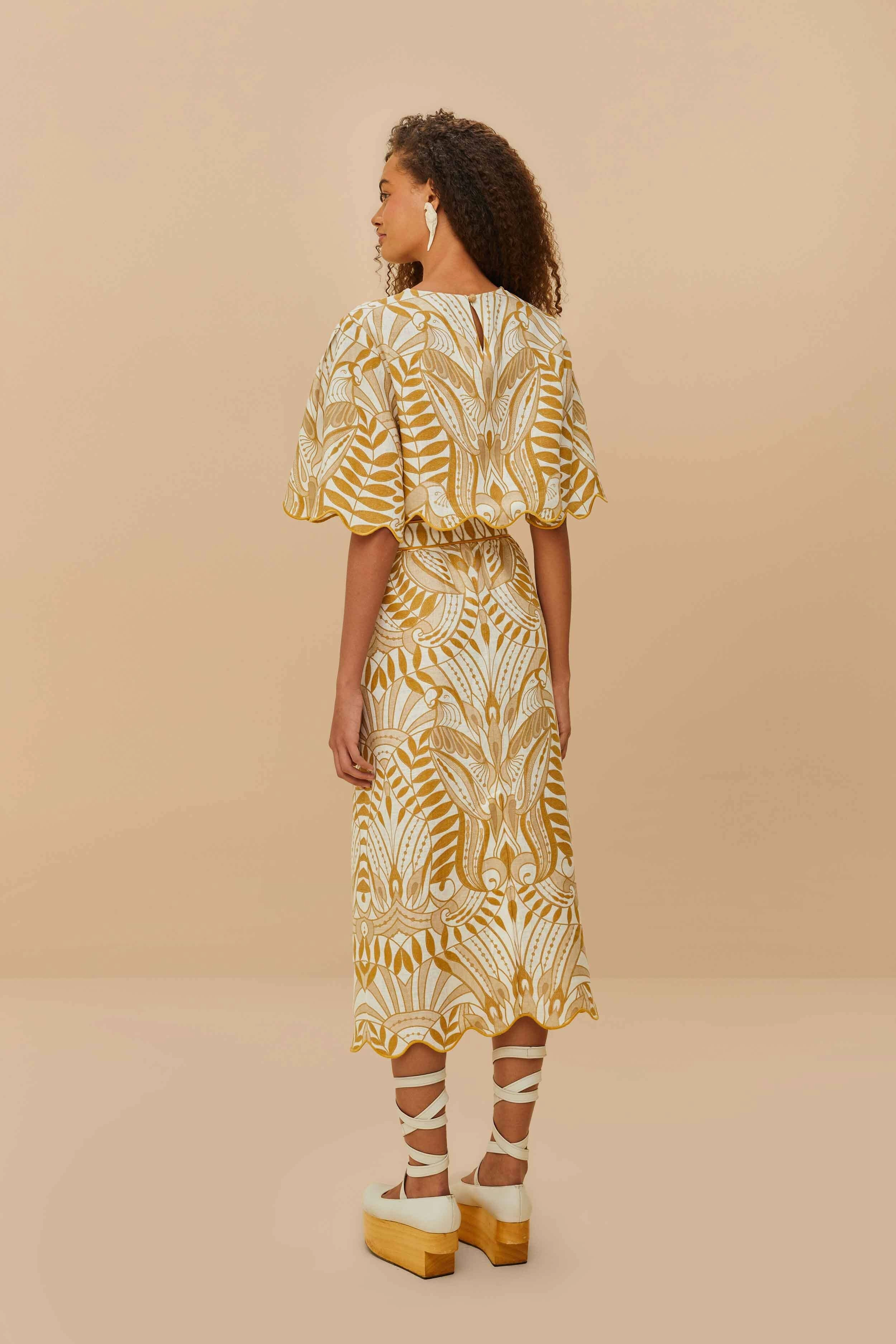 Off-White Lace Nature Euroflax? Premium Linen Midi Skirt Clean Mood Flared hem