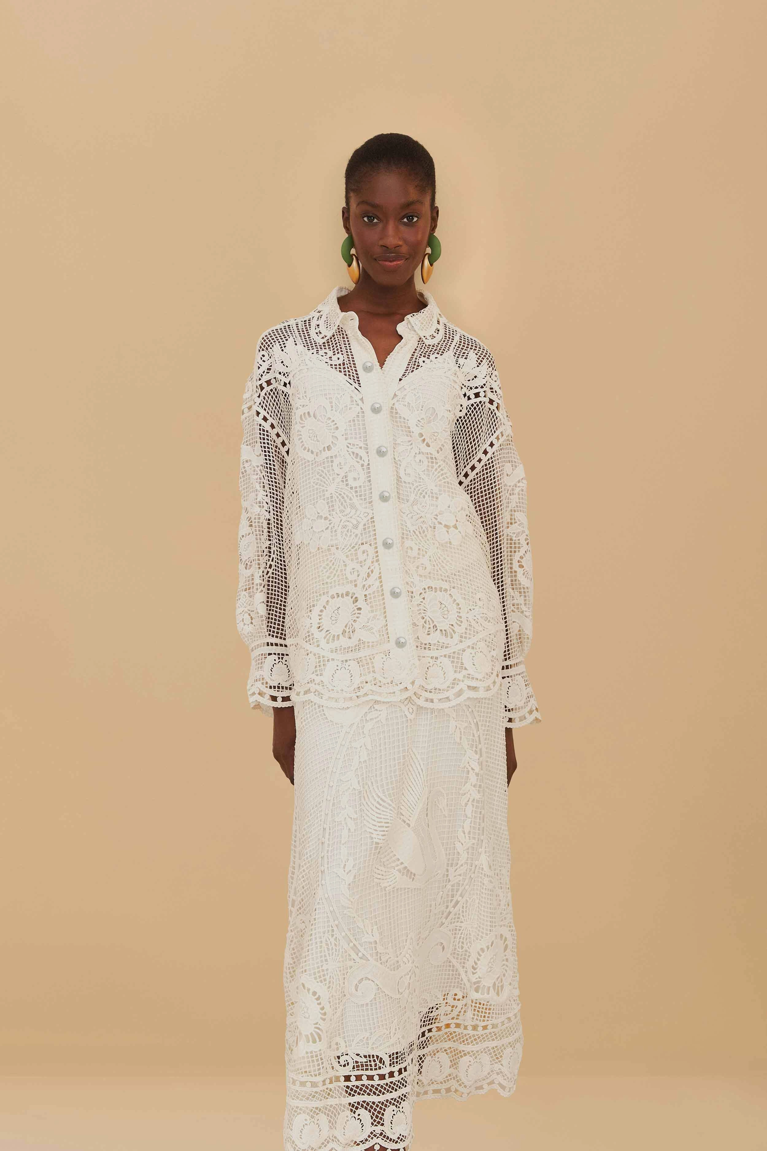Off-White Swan Lake Guipure Midi Skirt Elegant Texture