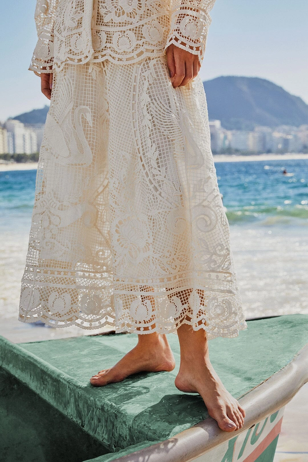 Off-White Swan Lake Guipure Midi Skirt Street Style
