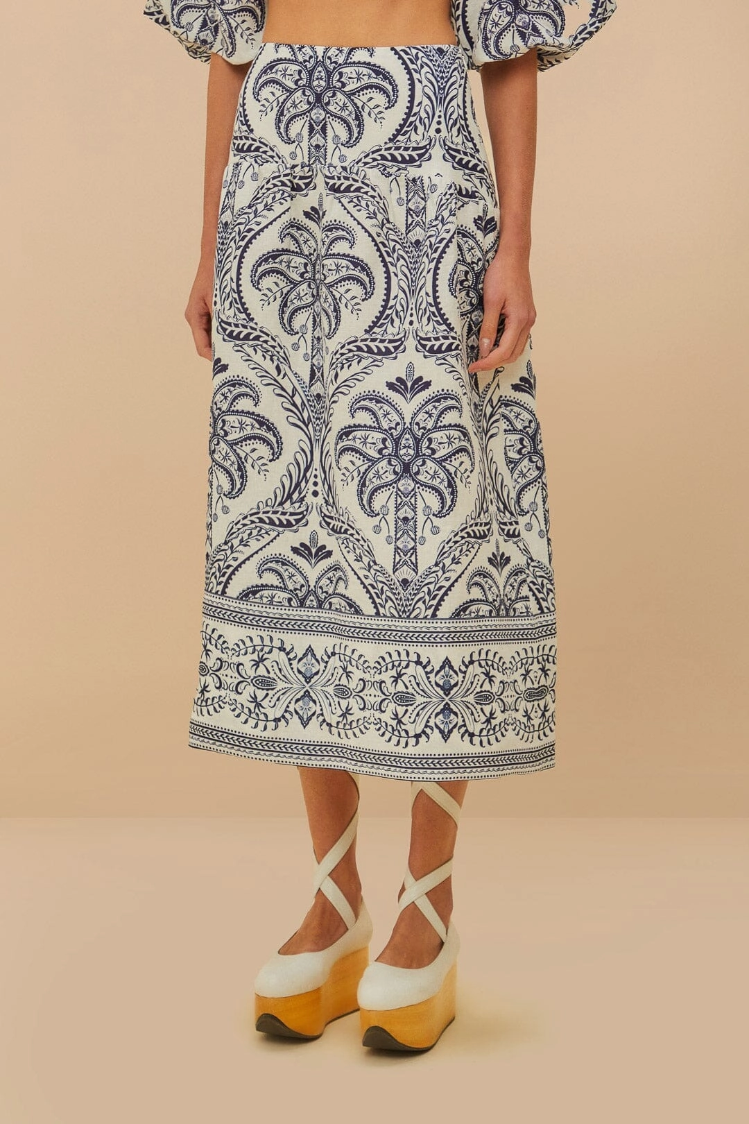 Off-White Tropical Cameo Euroflax? Premium Linen Midi Skirt Organic Cotton Light Outfit