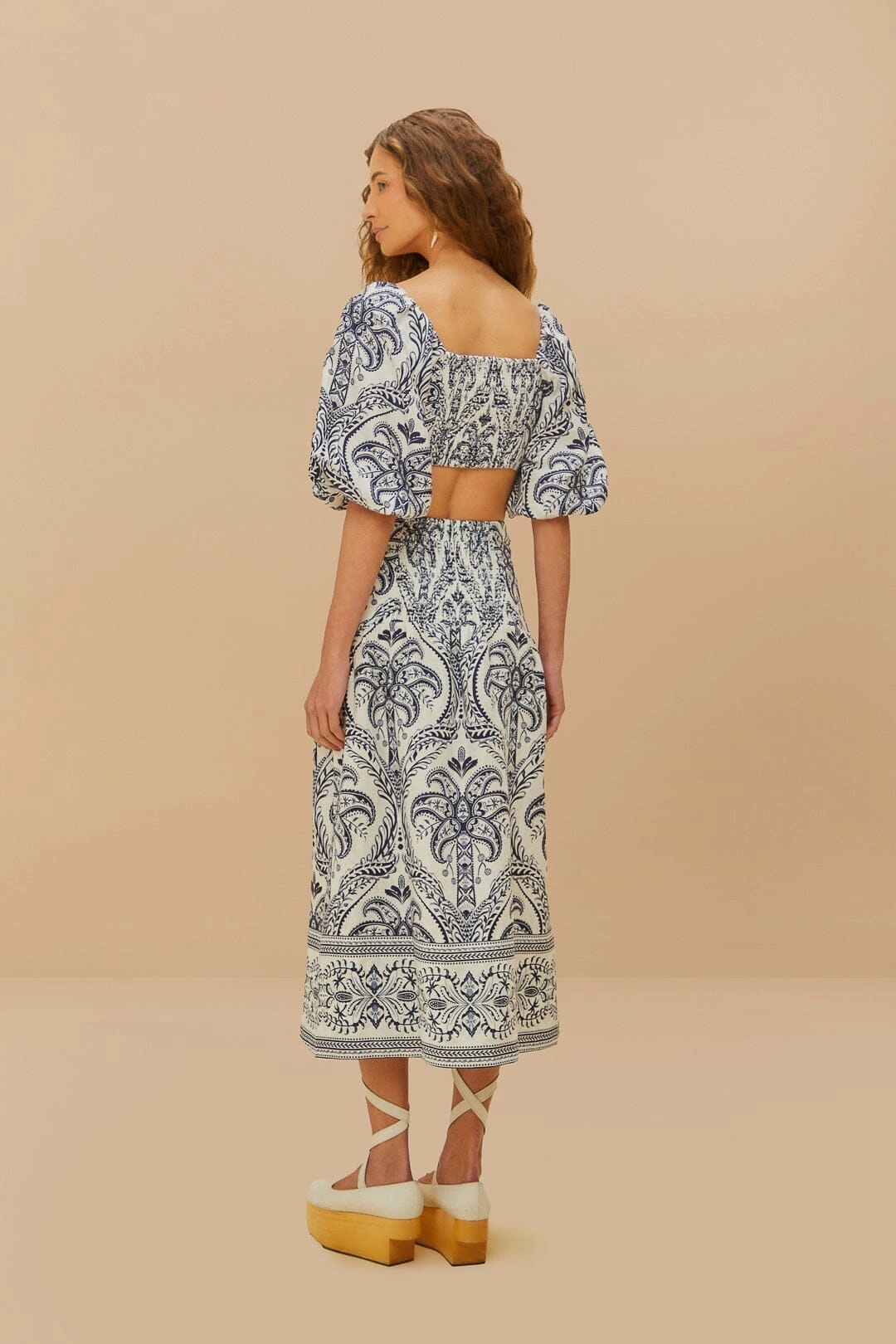 Subtle Finish Comfortable Feel Off-White Tropical Cameo Euroflax? Premium Linen Midi Skirt