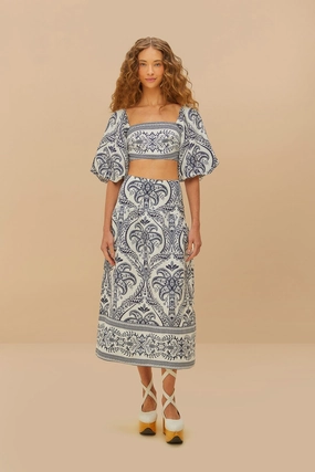 Street Edge Foldable Packability Off-White Tropical Cameo Euroflax? Premium Linen Midi Skirt