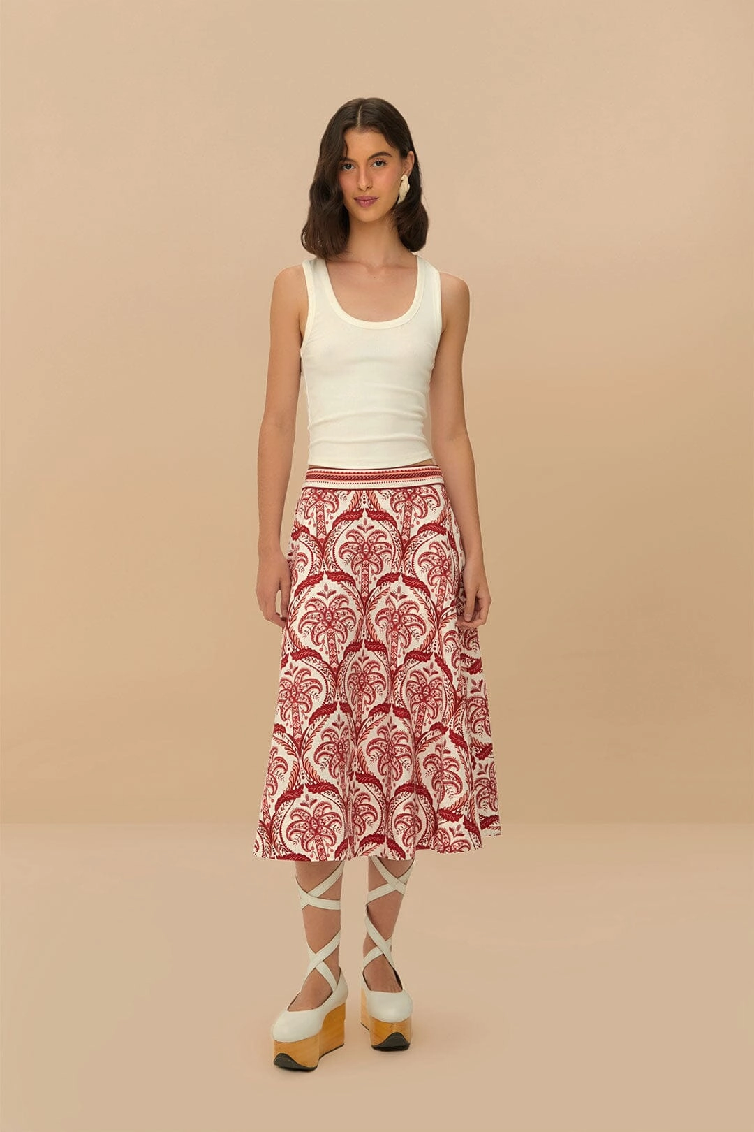Media Feature Off-White Tropical Cameo LENZING? ECOVERO? Euroflax? Midi Skirt