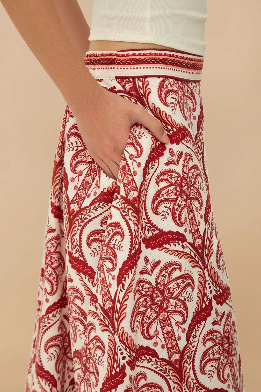 Off-White Tropical Cameo LENZING? ECOVERO? Euroflax? Midi Skirt Bold Finish Earth Tones