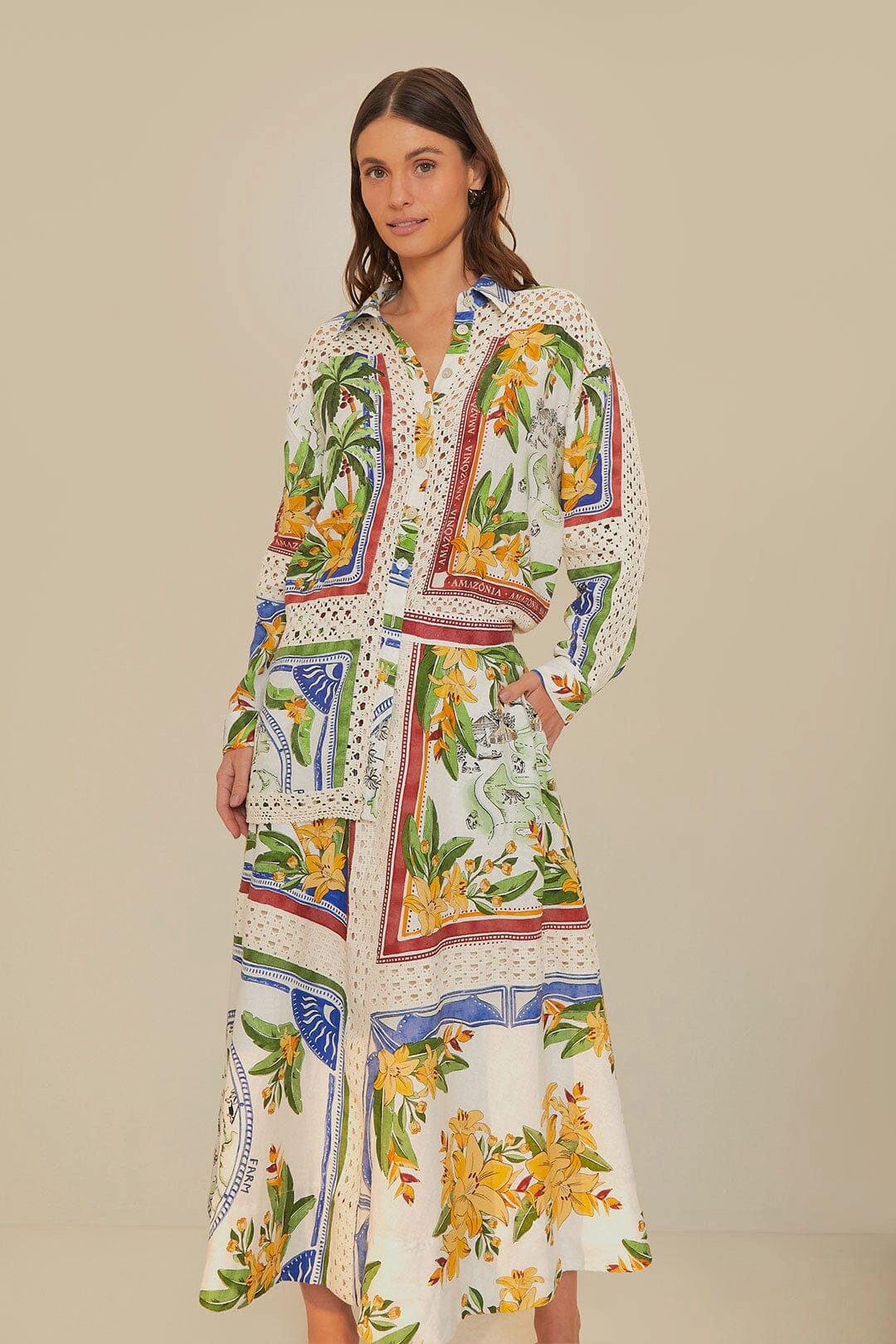 high contrast Denim style Off-White Tropical Destination LENZING? ECOVERO? Euroflax? Midi Skirt