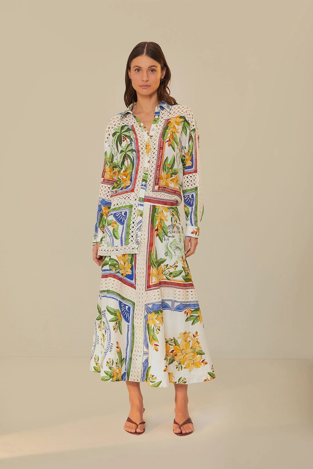Trendy Outfit Off-White Tropical Destination LENZING? ECOVERO? Euroflax? Midi Skirt