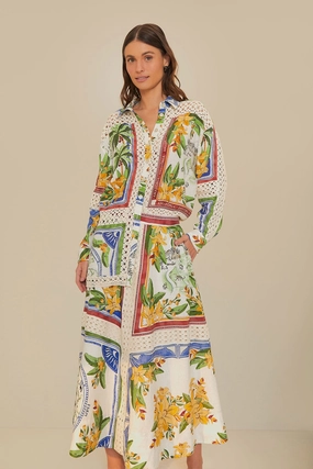 high contrast Denim style Off-White Tropical Destination LENZING? ECOVERO? Euroflax? Midi Skirt