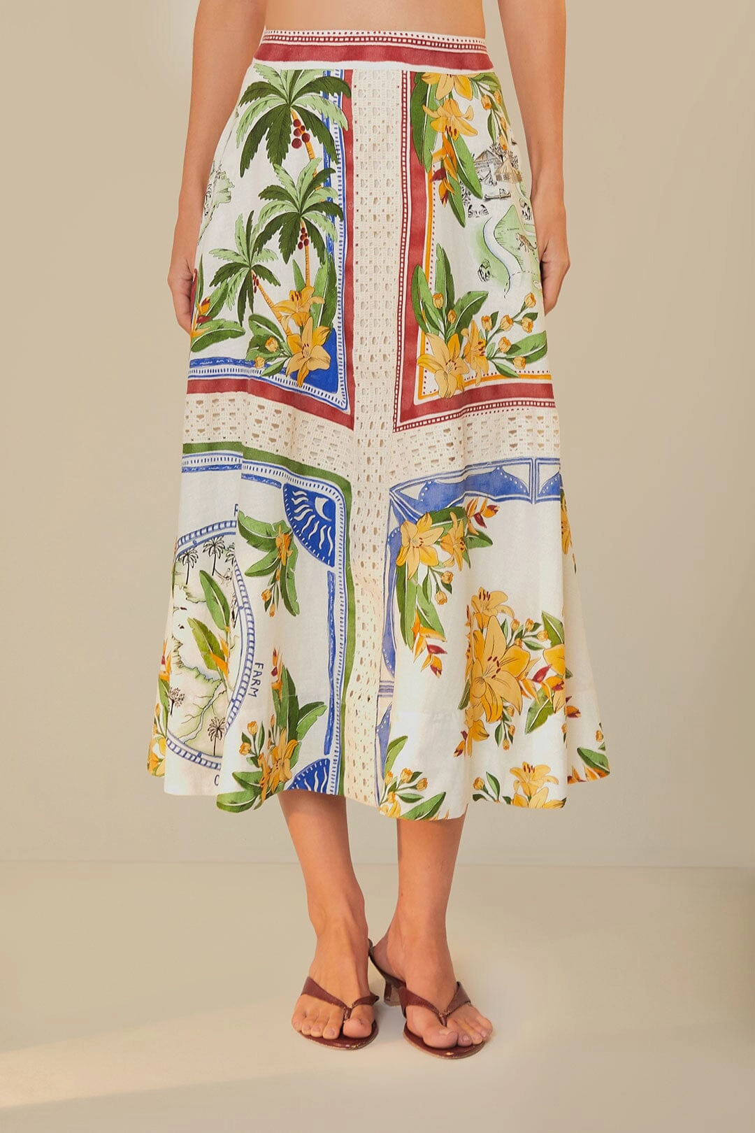 Flexible Comfort Off-White Tropical Destination LENZING? ECOVERO? Euroflax? Midi Skirt