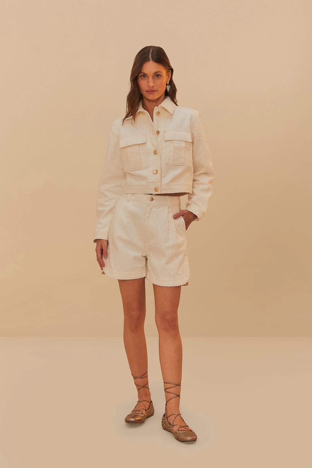 No Pressure Fit Minimal Stretch Off-White Twill Laser Pleated Shorts