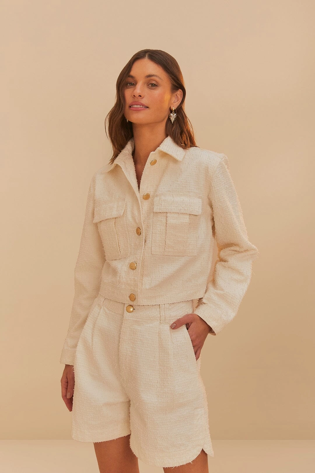 Performance Fit Off-White Twill Laser Pleated Shorts