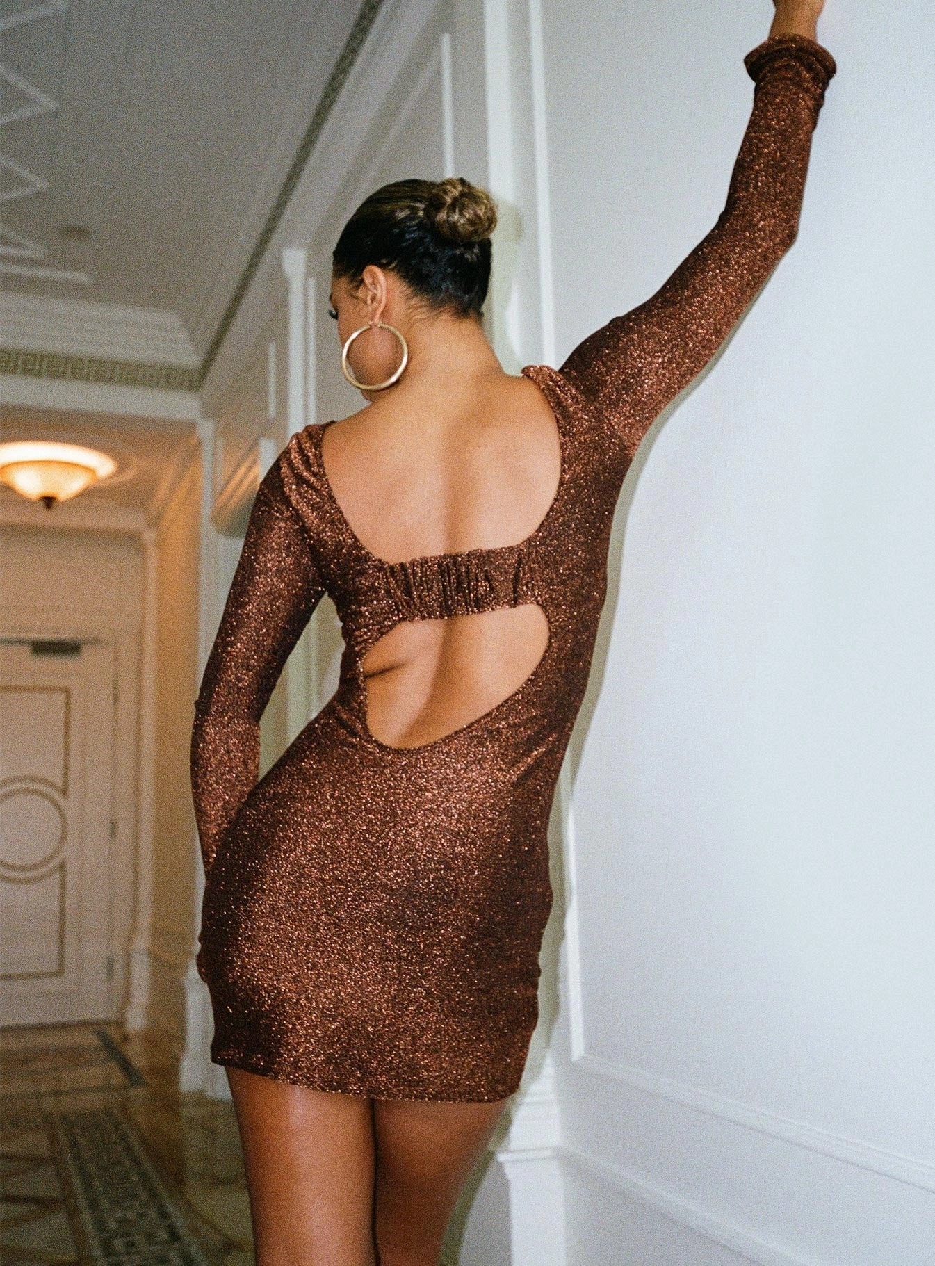 Romance Glow Olas Open Back Mini Dress Copper
