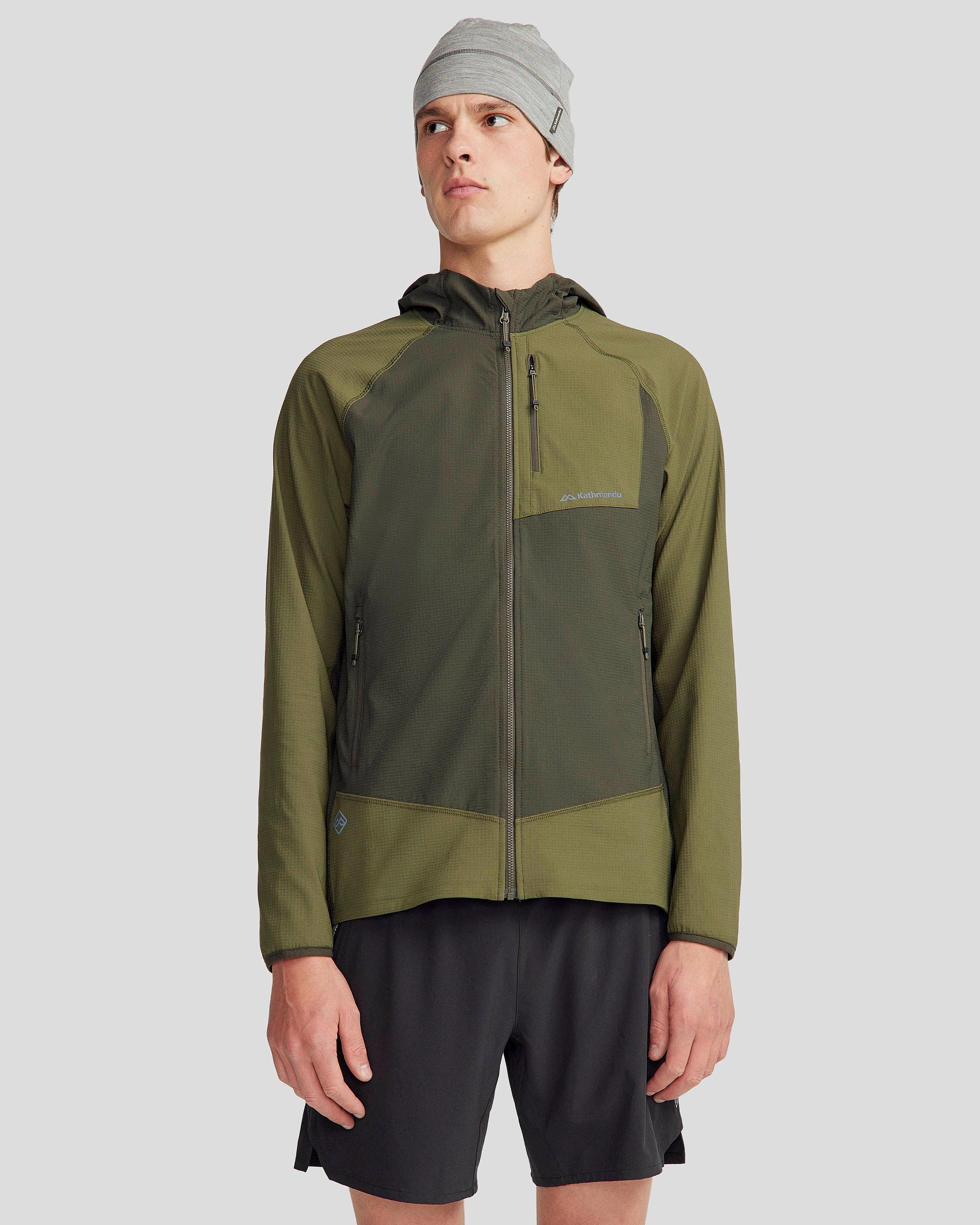 Stretchable Panels Men's Aysen Hooded Fleece Jacket - Dark Moss/Light Moss