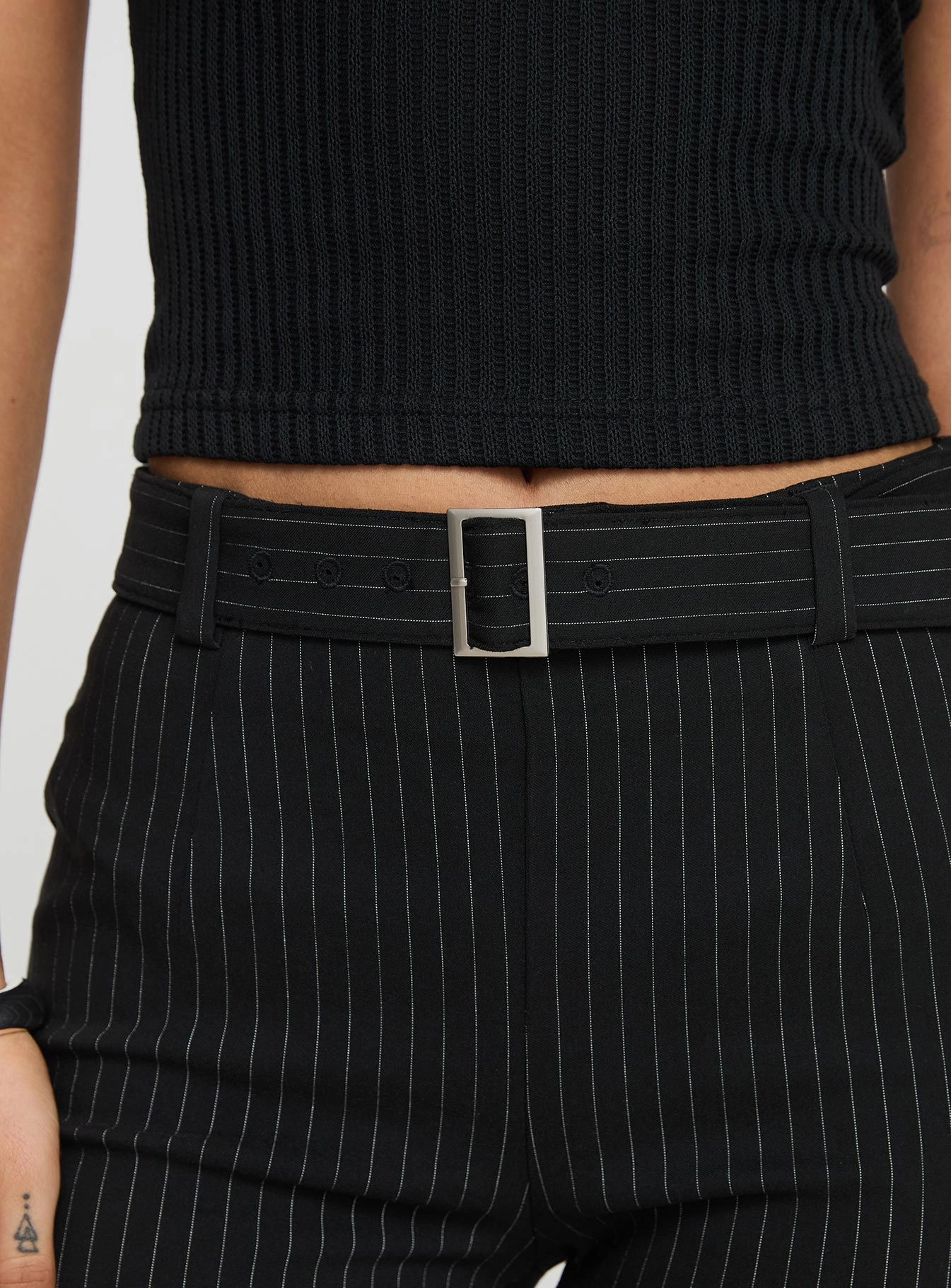 Pagano Pinstripe Flare Pants Black Trendy Comfort Ripstop Texture