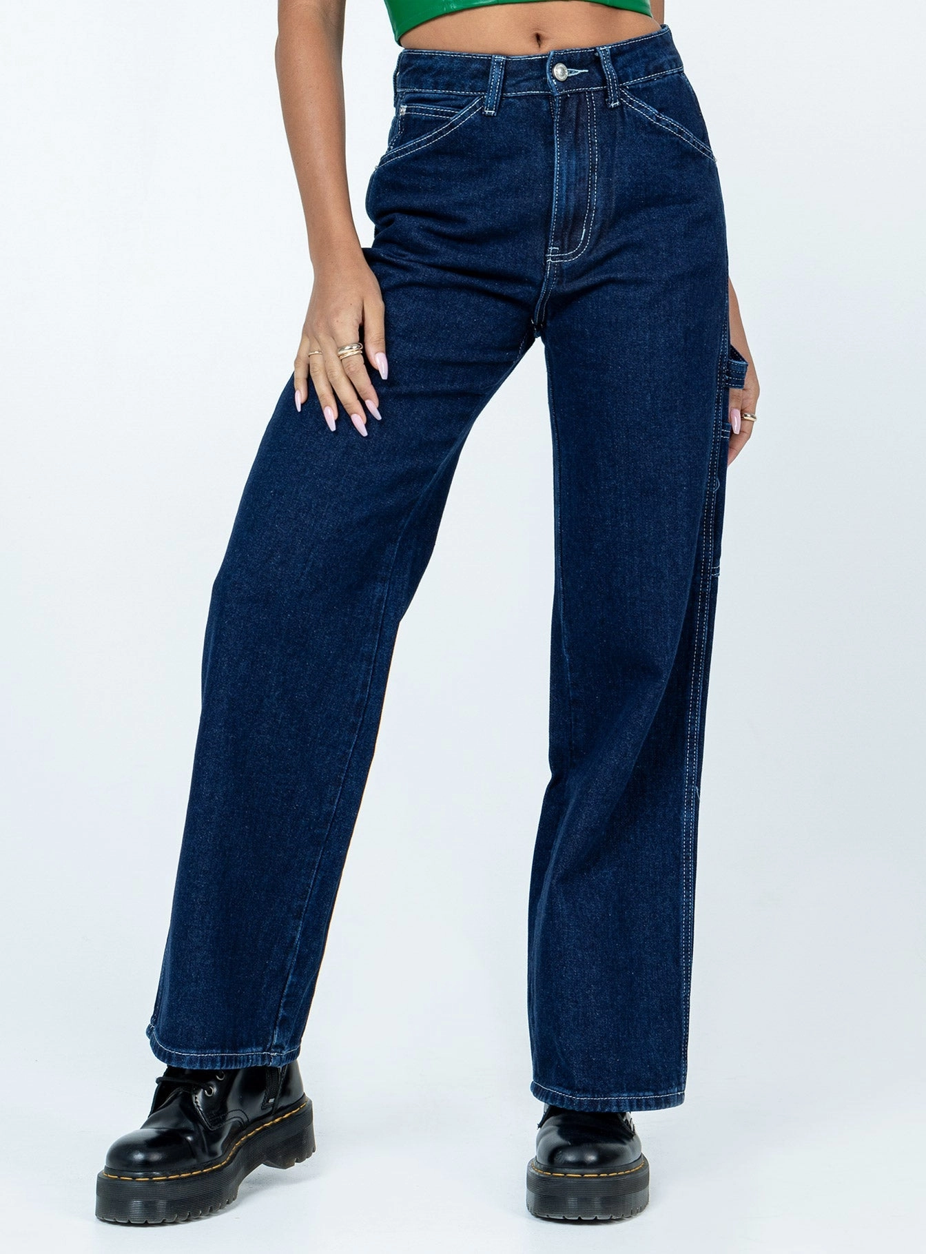 Everyday Party Look Urban Mood Ysabel Dark Wash Cargo Jeans Denim