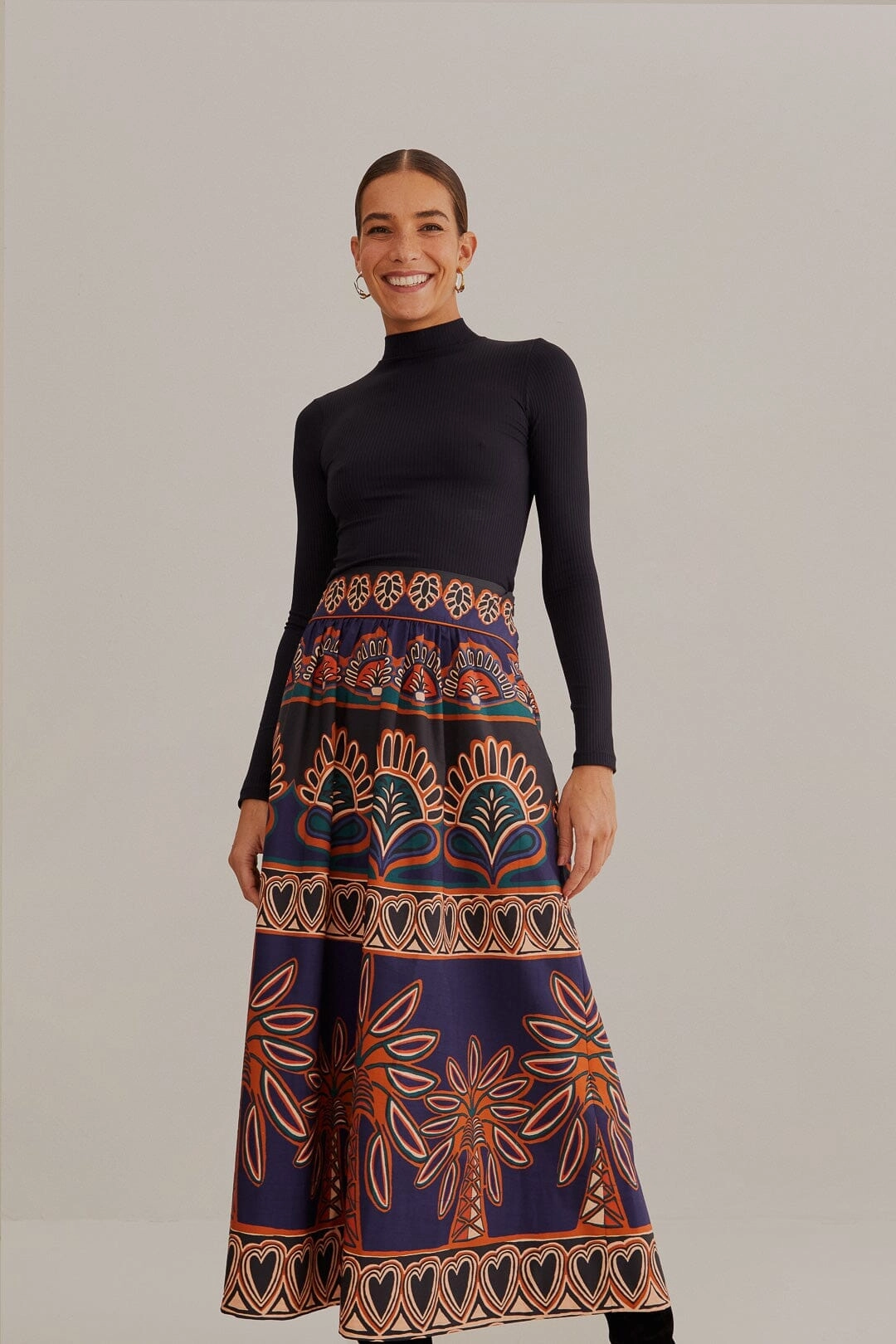 Orange Ainika Tapestry Midi Skirt Simple looks