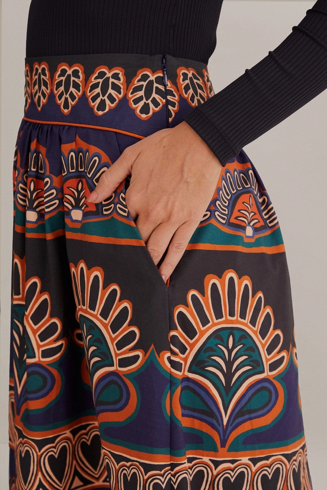 Orange Ainika Tapestry Midi Skirt Lightweight texture