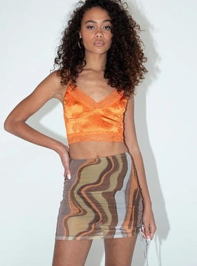 Performance Fashion Fall Favorite Motel Analia Mini Skirt Earthy Gradient Brown