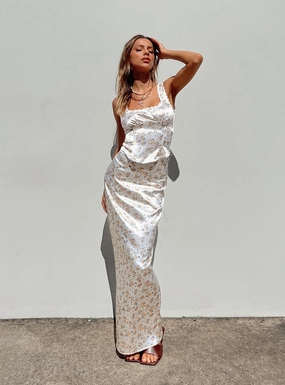Layered Look Berlin Satin Maxi Skirt White